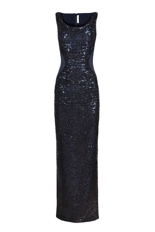 STRETCH SEQUIN AND CREPE SCOOP NECK GOWN sold by Naeem Khan