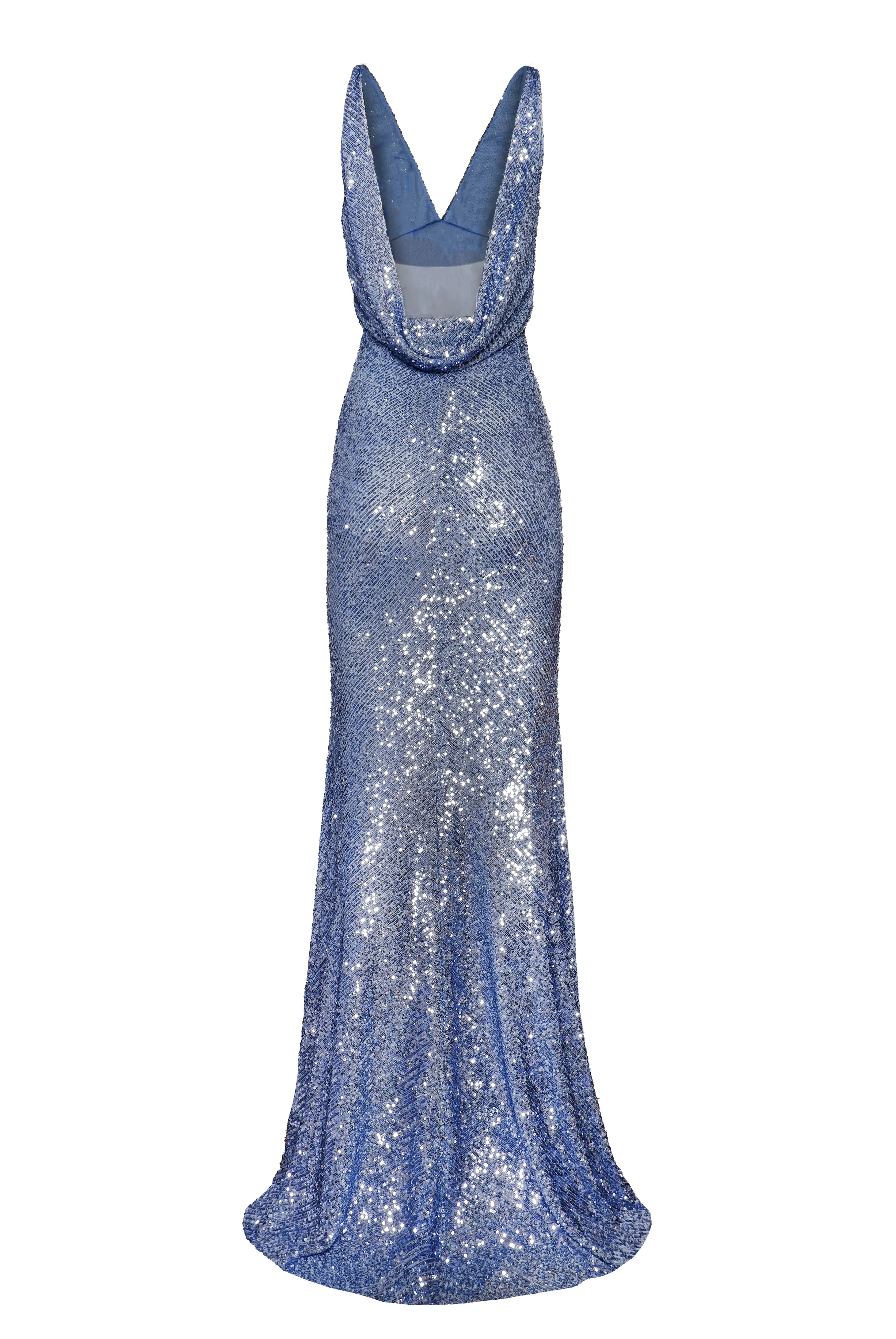 STRETCH SEQUIN V NECK COWL BACK GOWN sold by Naeem Khan product image thumbnail 2