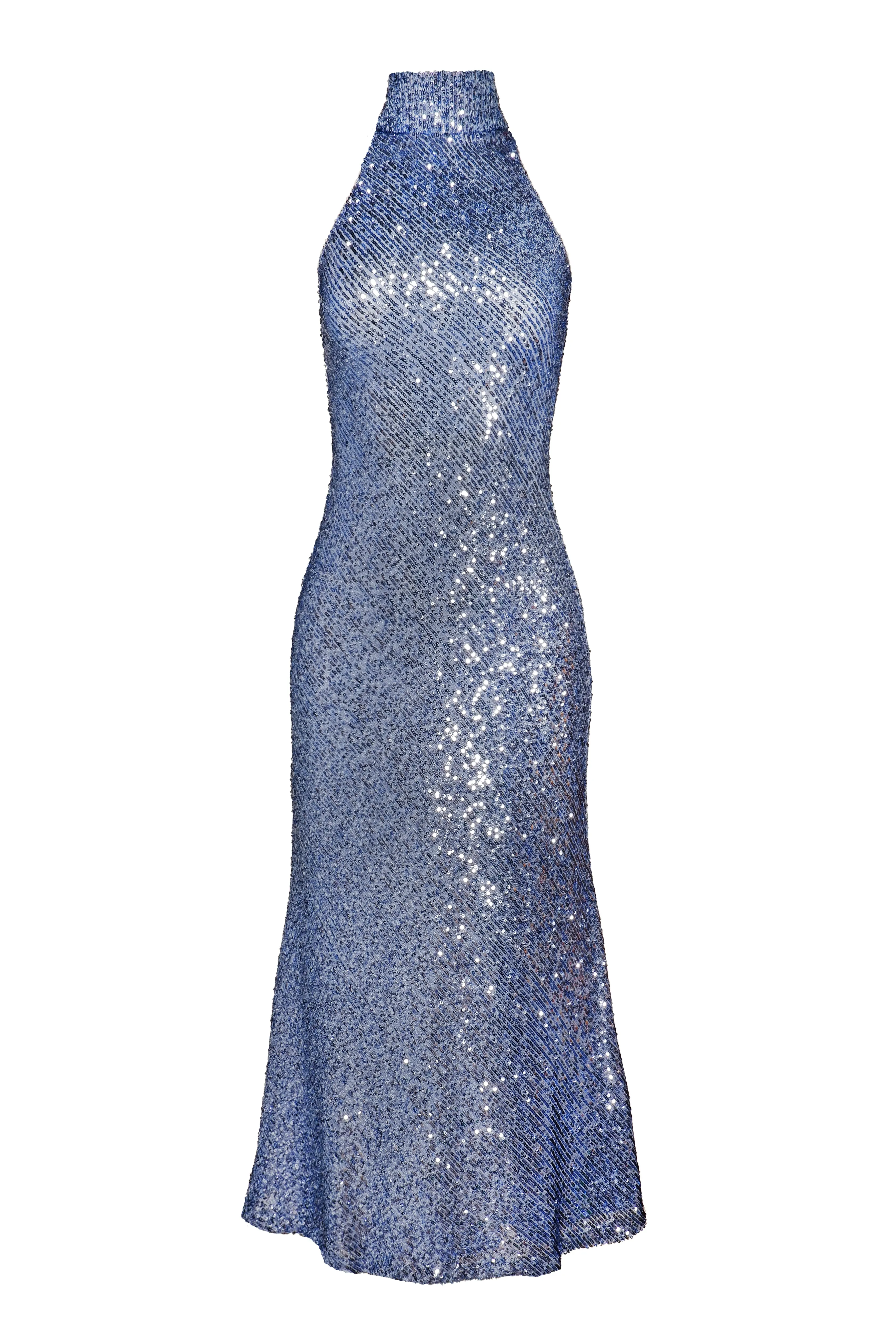 STRETCH SEQUIN MOCK NECK HALTER DRESS sold by Naeem Khan