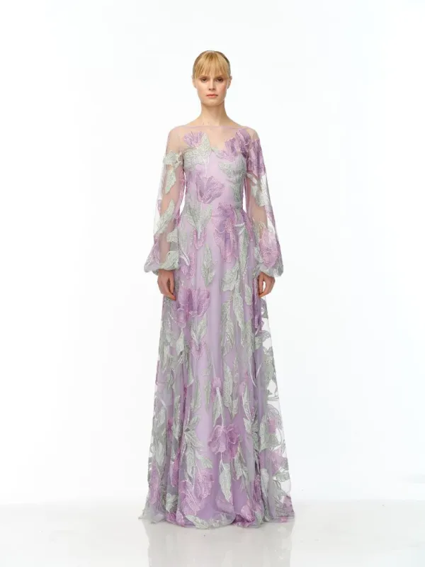 BOAT NECK BLOUSON SLEEVE GOWN sold by Naeem Khan