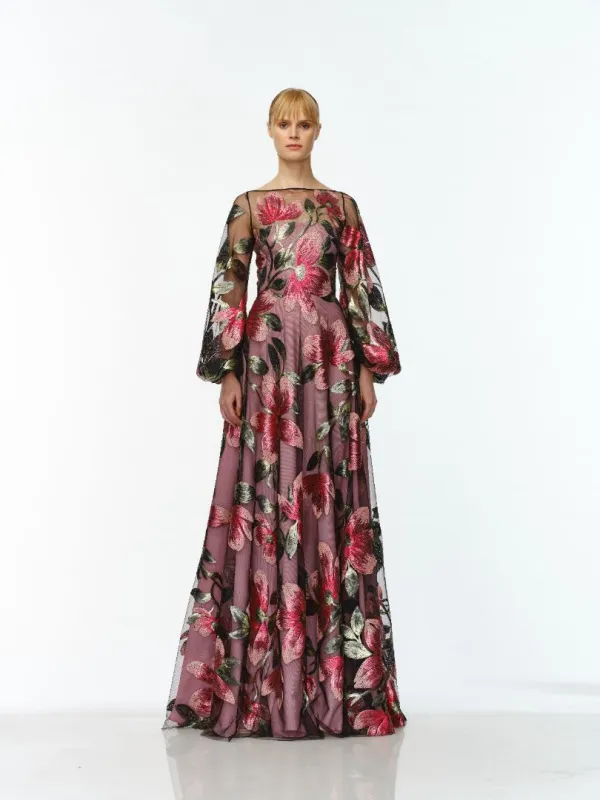 BOAT NECK BLOUSON SLEEVE GOWN sold by Naeem Khan