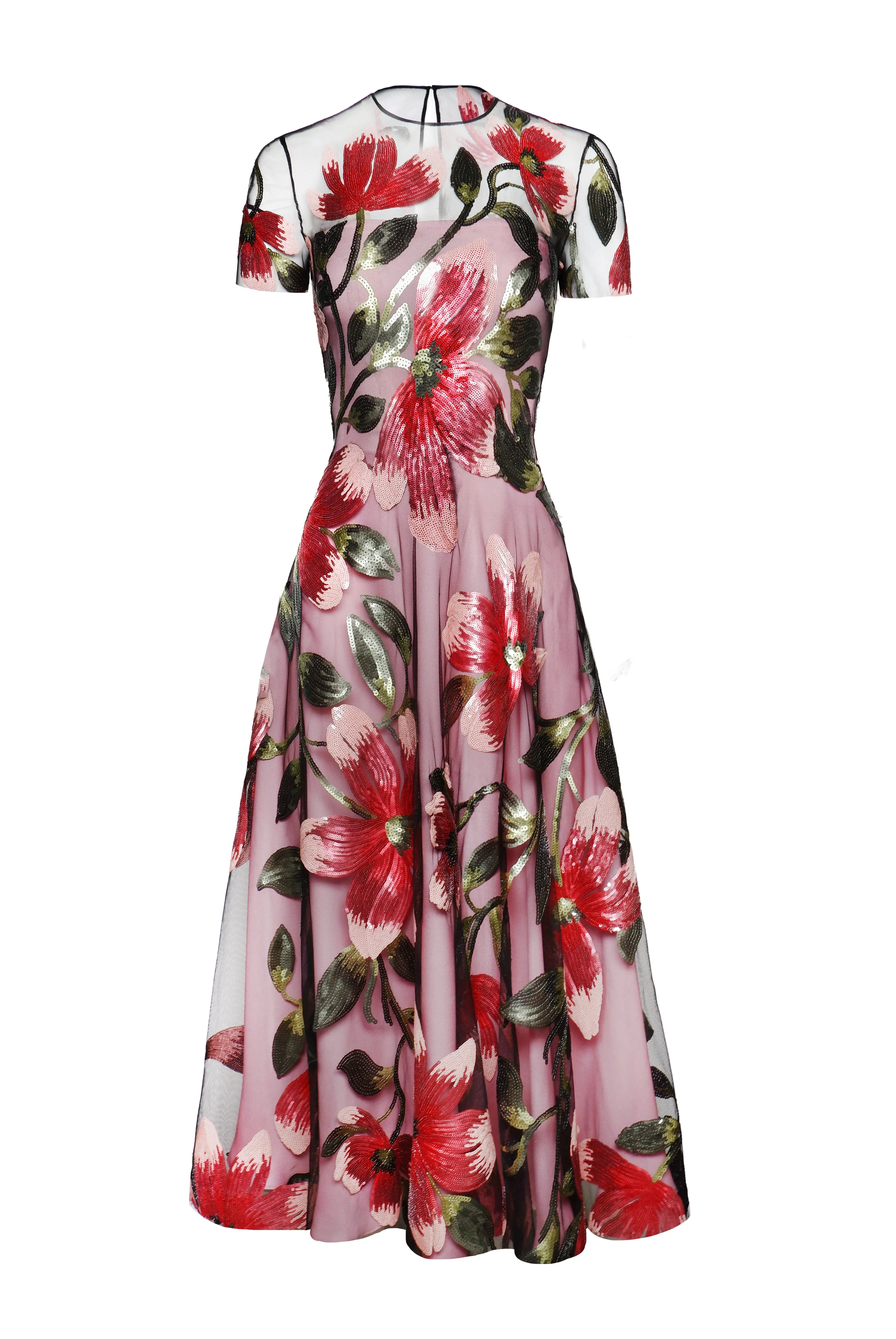 JEWEL NECK CAP SLEEVE TEA-LENGTH DRESS sold by Naeem Khan product image thumbnail 2