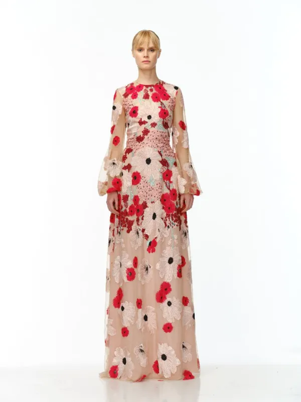 JEWEL NECK BLOUSON SLEEVE GOWN sold by Naeem Khan
