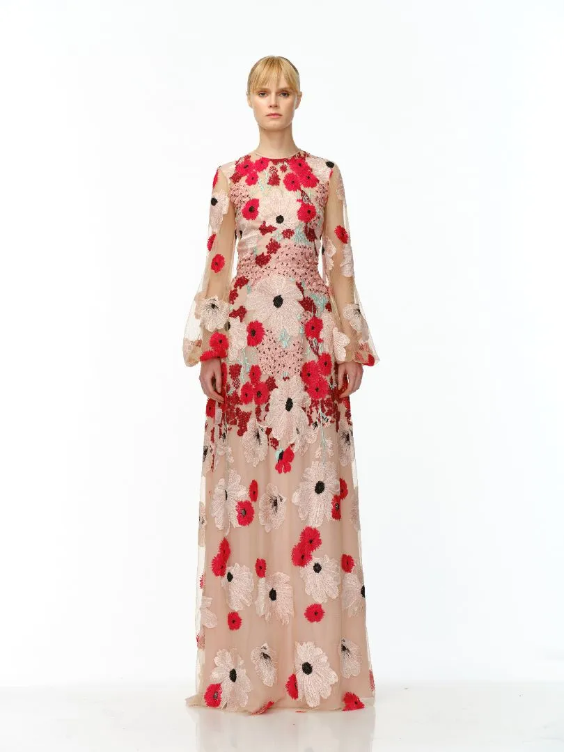 JEWEL NECK BLOUSON SLEEVE GOWN sold by Naeem Khan