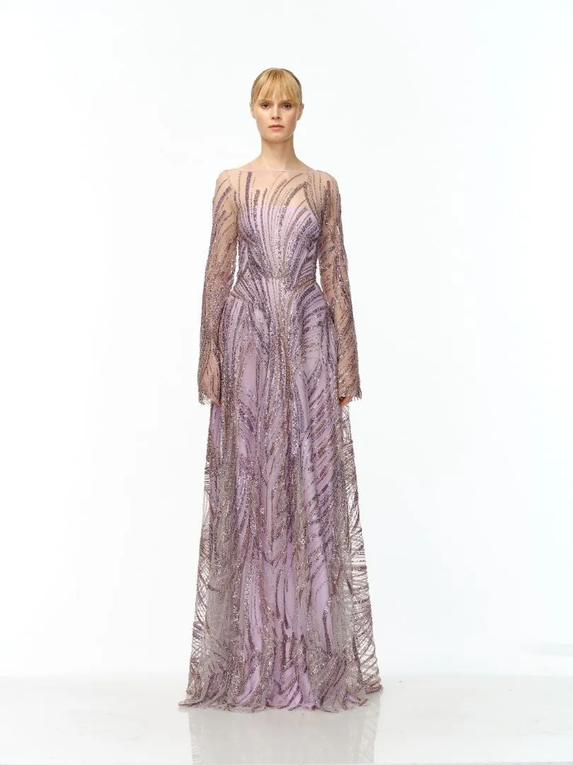 BEADED BOATNECK LONG SLEEVE GOWN sold by Naeem Khan
