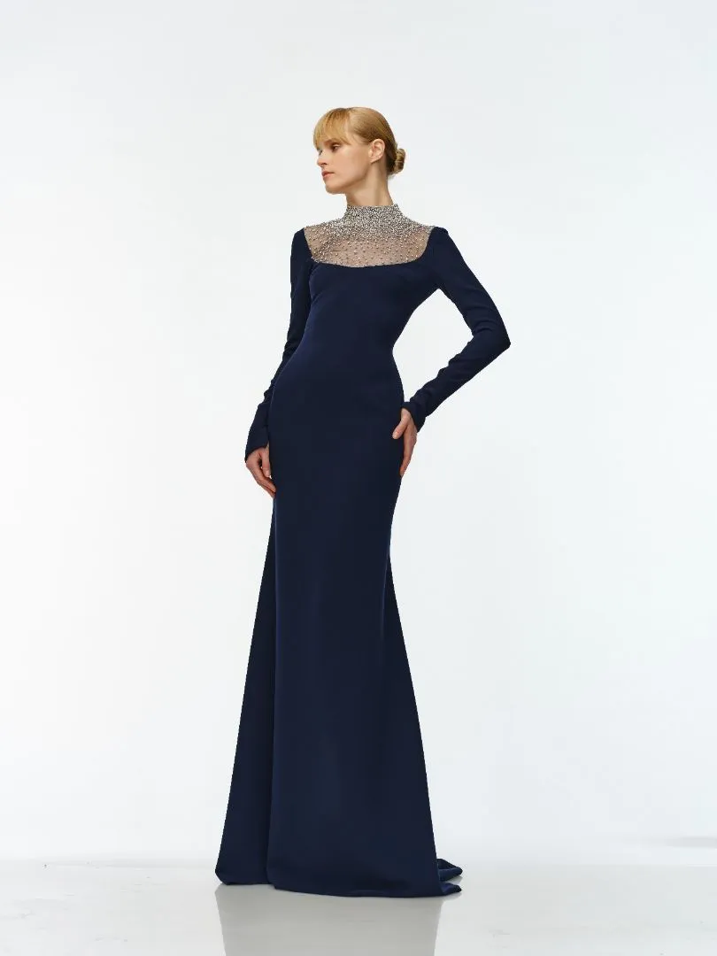 OMBRE BEADED NECKLINE LONG SLEEVE GOWN sold by Naeem Khan