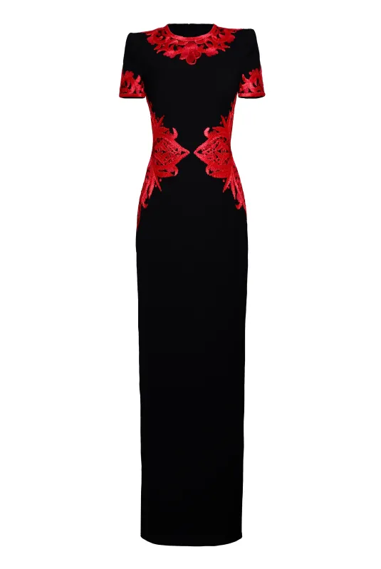 RIBBON EMBROIDERED CAP SLEEVE COLUMN GOWN sold by Naeem Khan