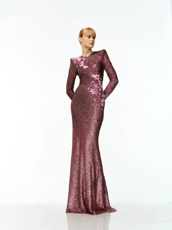 STRETCH SEQUIN LONG SLEEVE GOWN sold by Naeem Khan