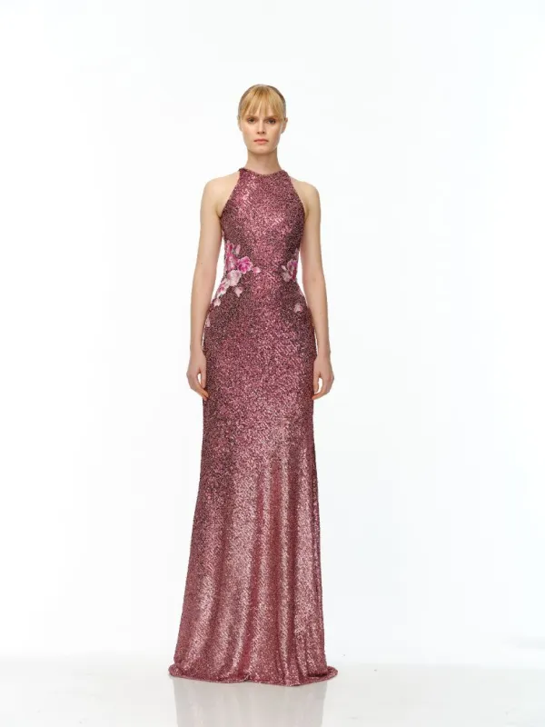 STRETCH SEQUIN HALTER GOWN sold by Naeem Khan