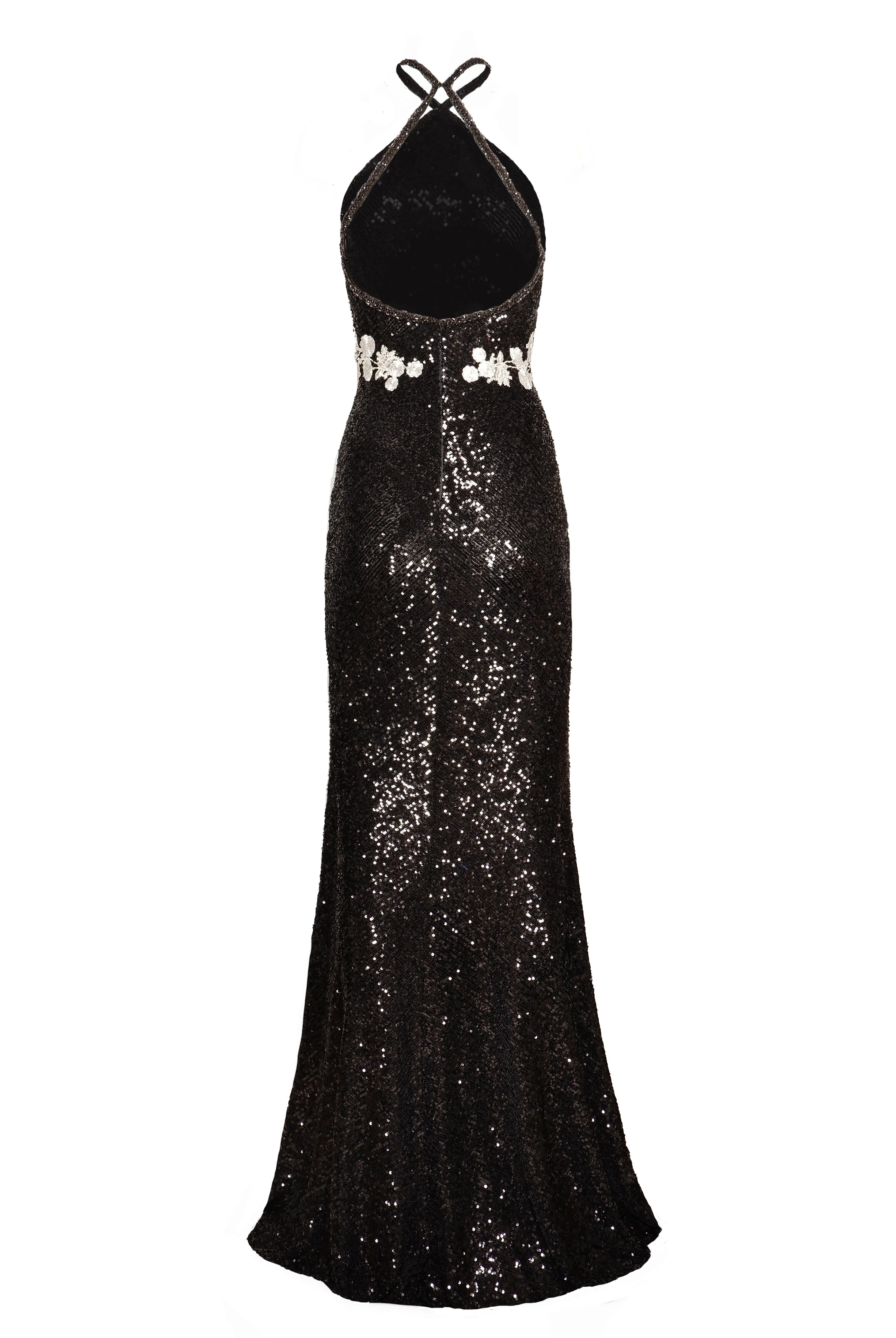 STRETCH SEQUIN HALTER FLORAL APPLIQUE GOWN sold by Naeem Khan product image thumbnail 3