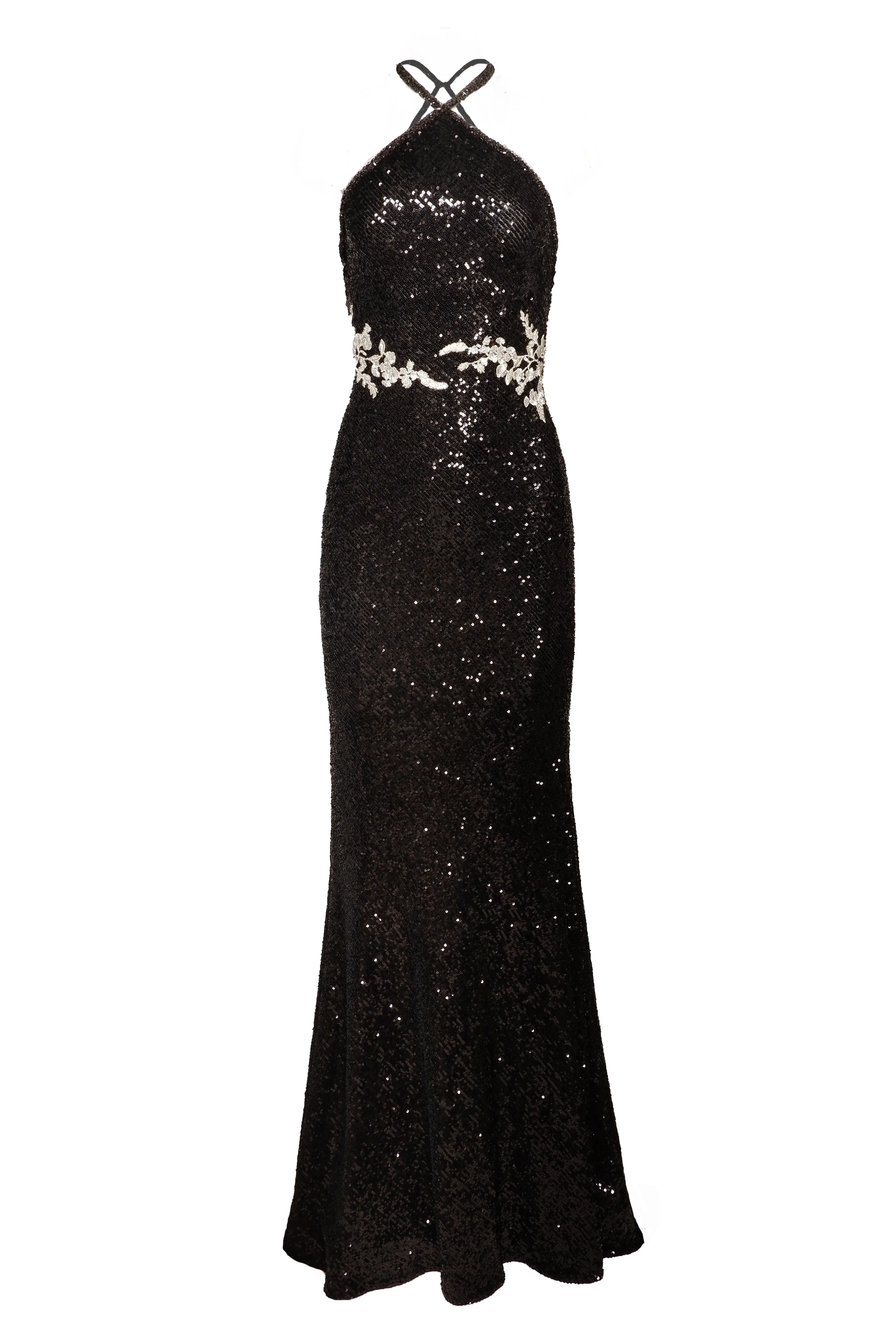STRETCH SEQUIN HALTER FLORAL APPLIQUE GOWN sold by Naeem Khan product image thumbnail 2