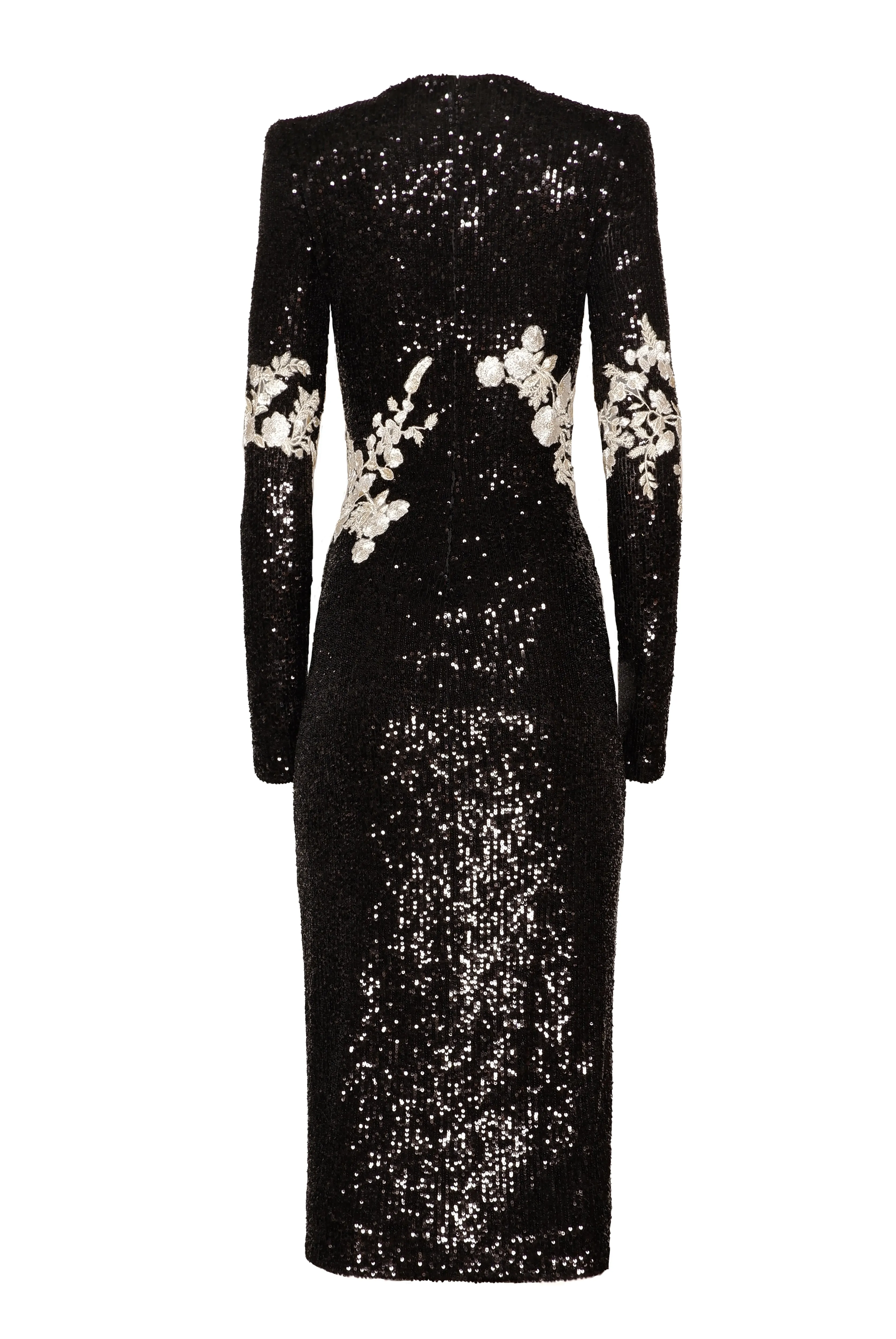 STRETCH SEQUIN LONG SLEEVE FLORAL APPLIQUE DRESS sold by Naeem Khan product image thumbnail 3