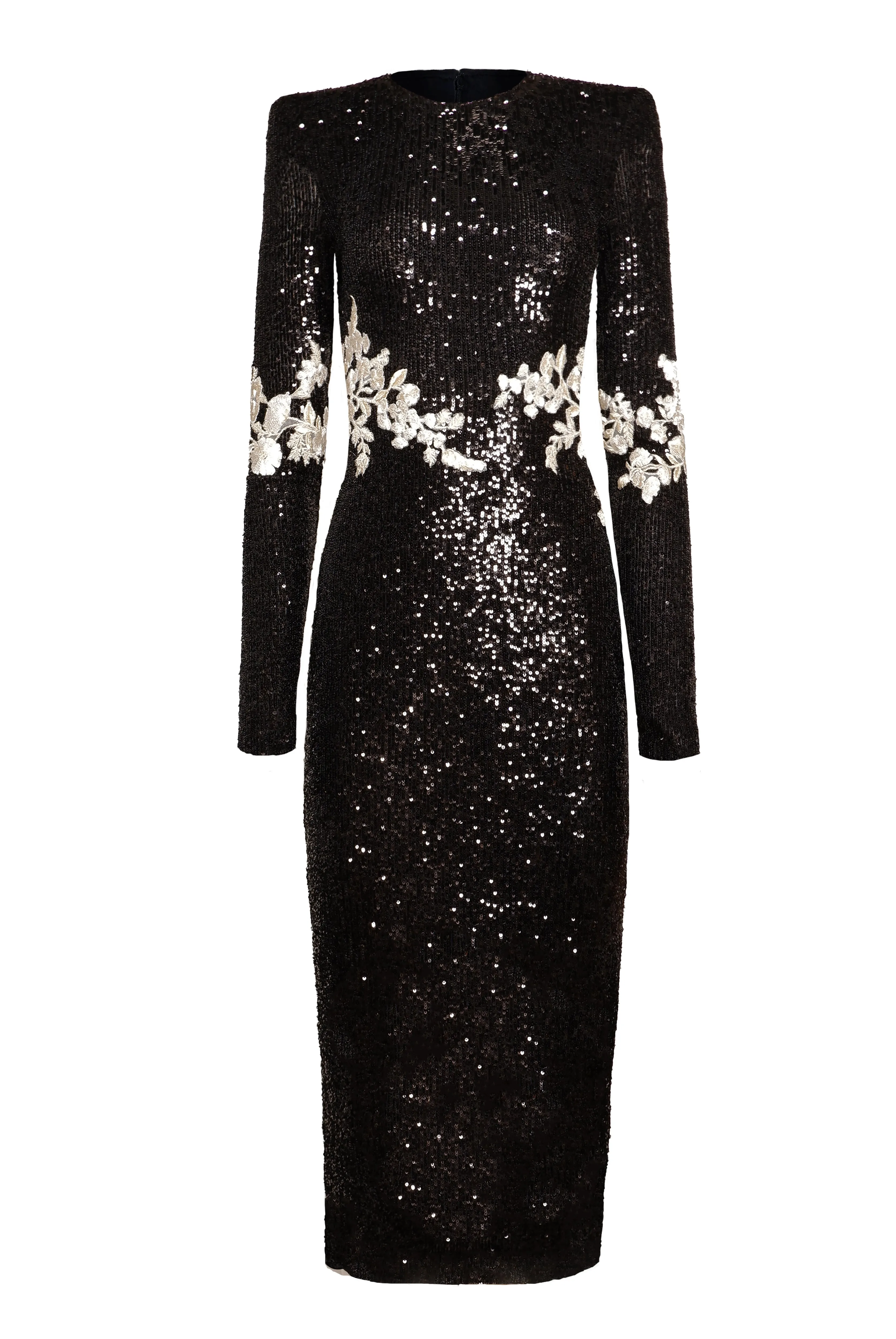 STRETCH SEQUIN LONG SLEEVE FLORAL APPLIQUE DRESS sold by Naeem Khan product image thumbnail 2