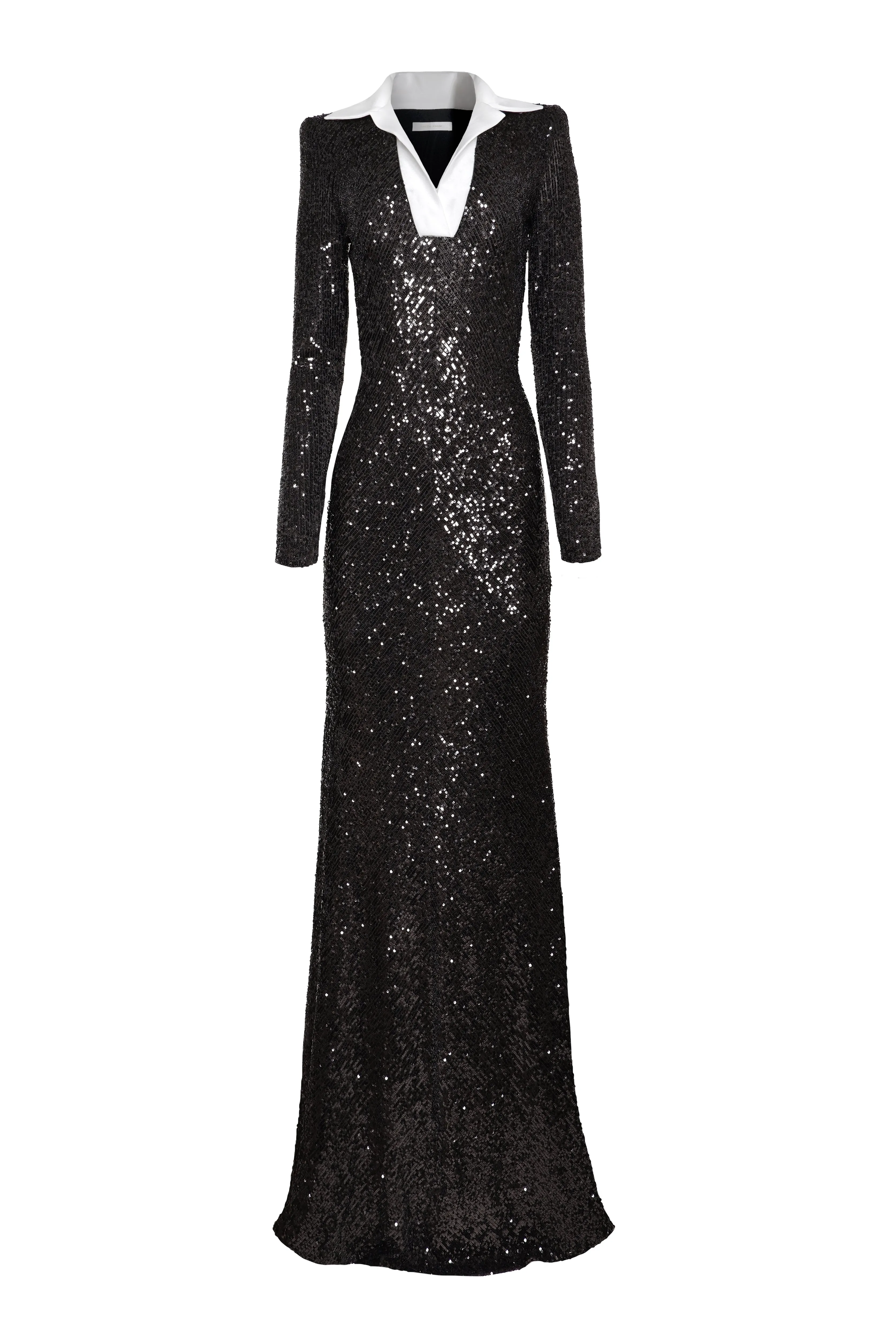 STRETCH SEQUIN LONG SLEEVE COLLARED GOWN sold by Naeem Khan product image thumbnail 2