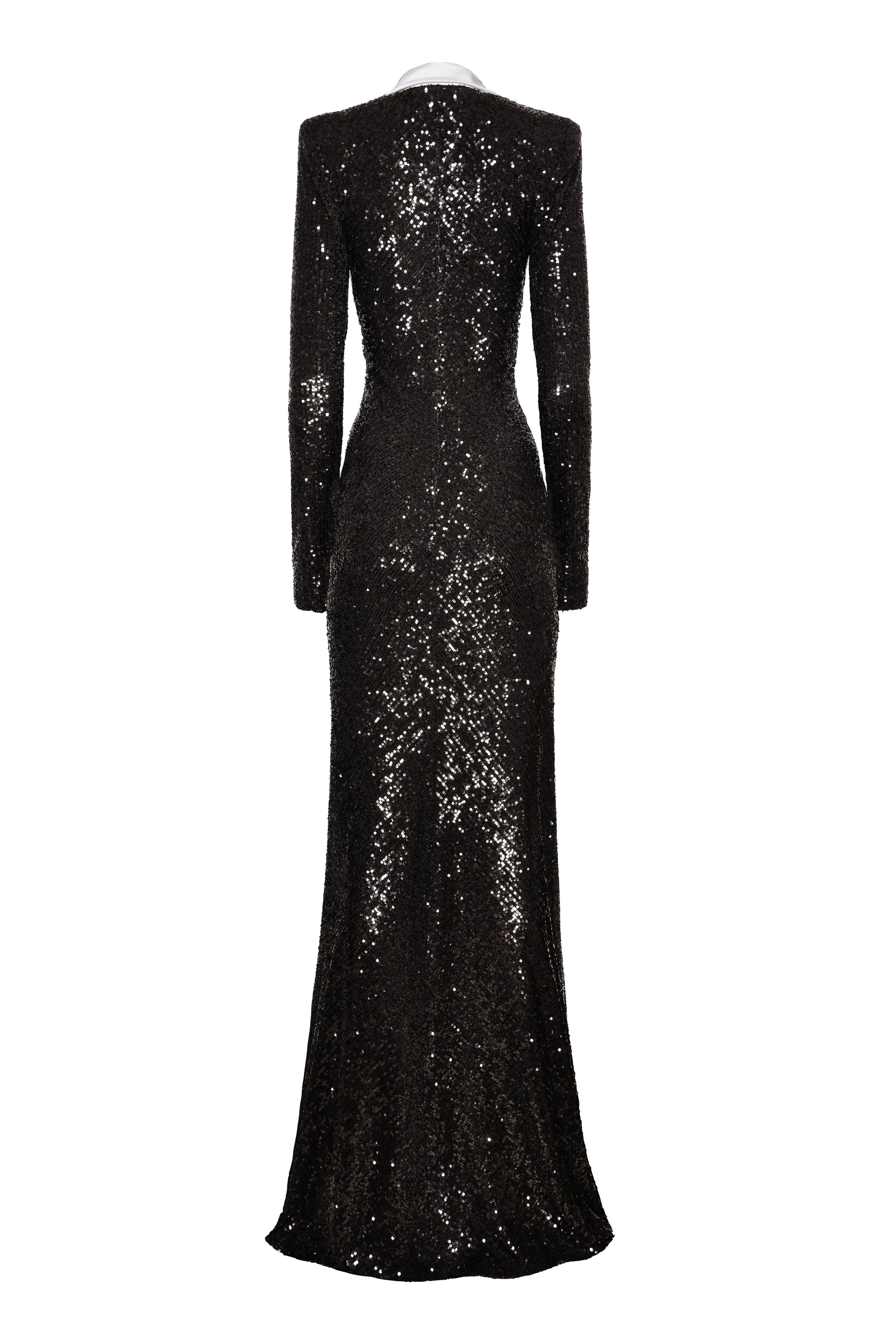 STRETCH SEQUIN LONG SLEEVE COLLARED GOWN sold by Naeem Khan product image thumbnail 3