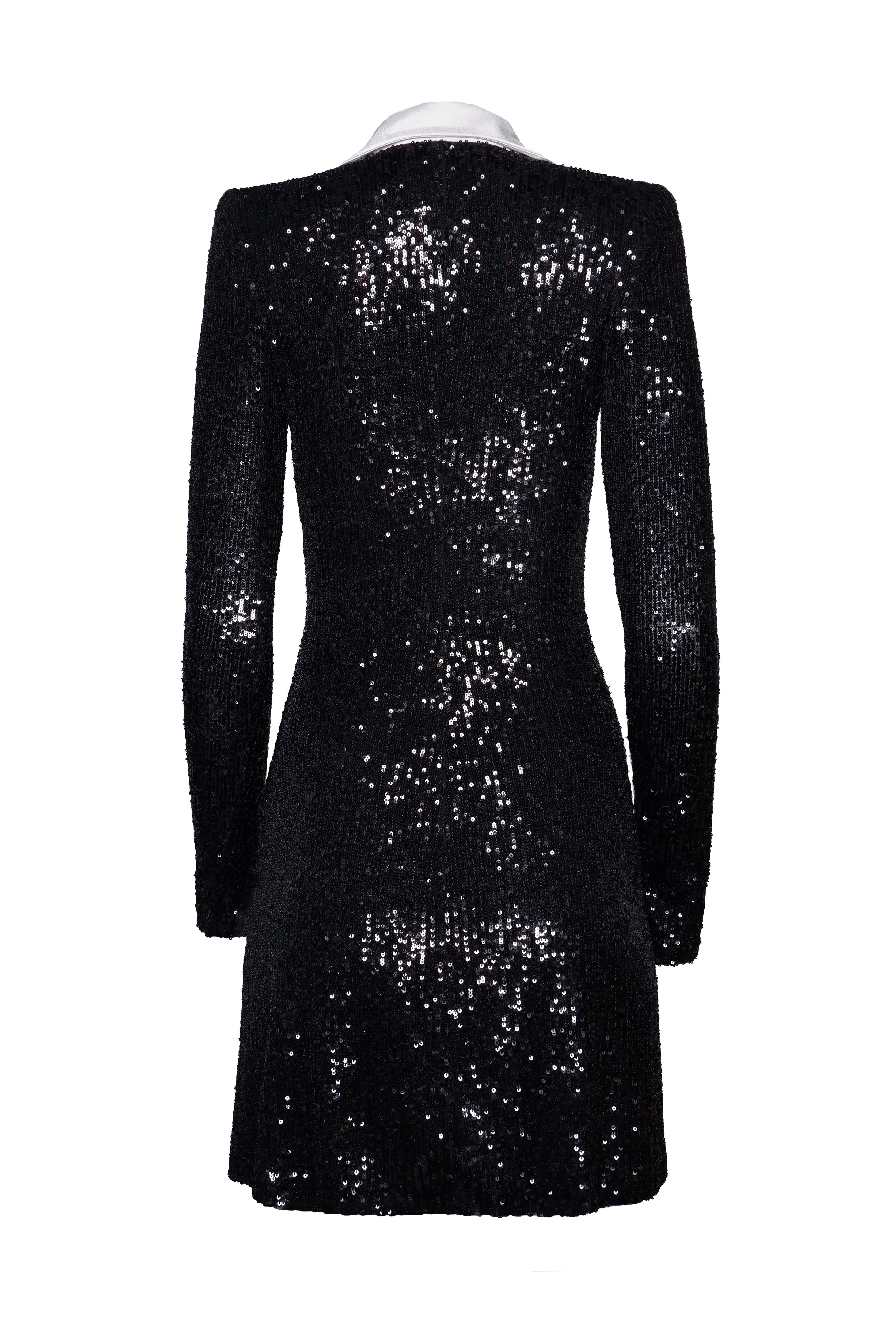 STRETCH SEQUIN LONG SLEEVE COLLARED DRESS sold by Naeem Khan product image thumbnail 2
