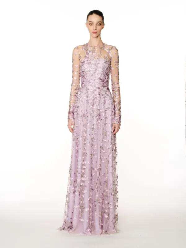 FLORAL FULL SKIRT BLOUSON SLEEVES GOWN made by Naeem Khan