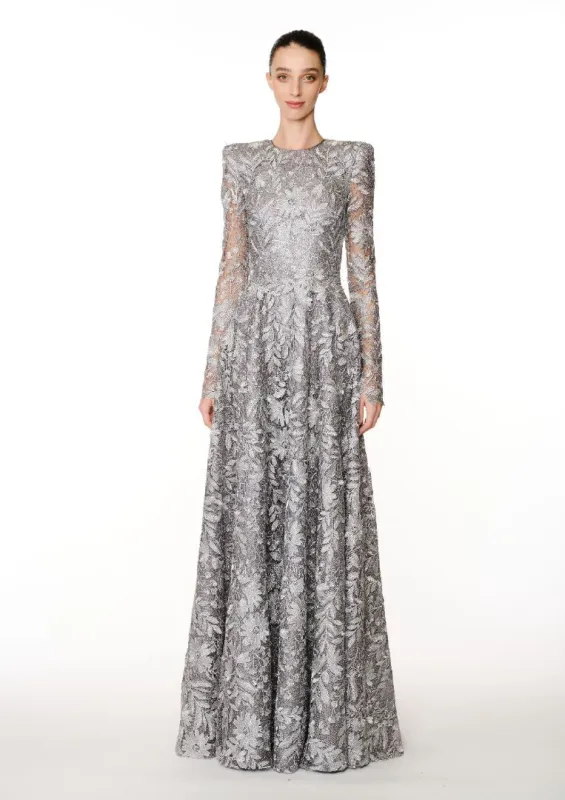 FLORAL LACE LONG SLEEVE GOWN sold by Naeem Khan