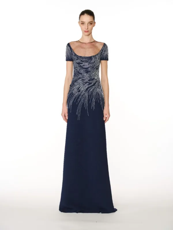 FLORAL BEADED BOATNECK FIT-AND-FLARE GOWN sold by Naeem Khan