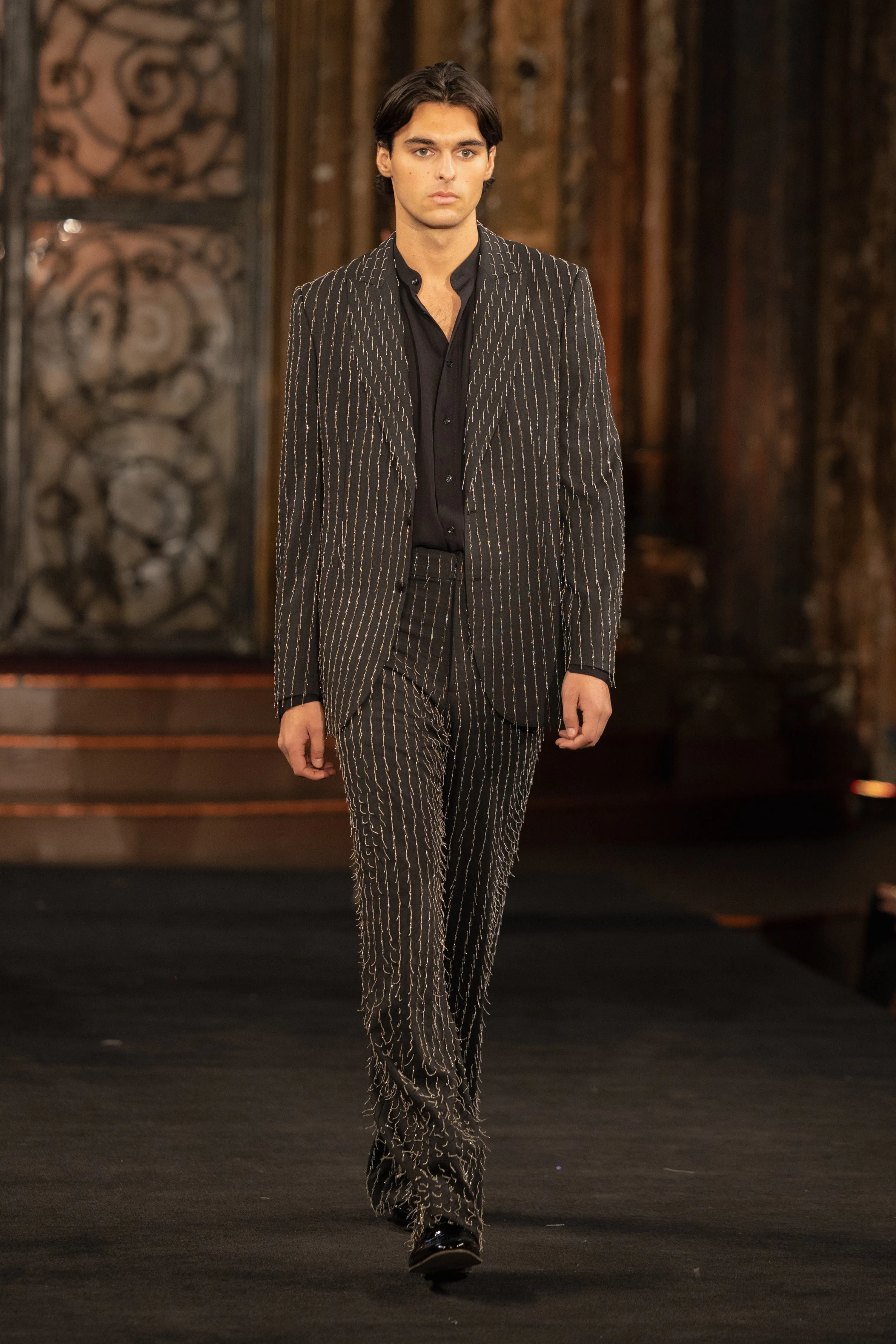 FLORAL METALLIC RAFFIA STRAPLESS HIGH-LOW DRESS sold by Naeem Khan