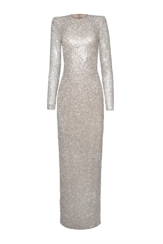 BEADED JEWEL NECK LONG SLEEVE COLLUMN GOWN sold by Naeem Khan