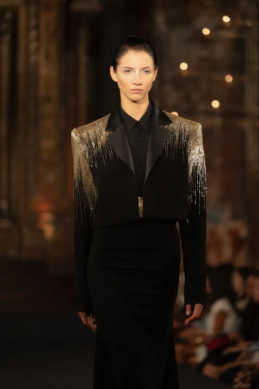 ABSTRACT BEADED CROPPED BLAZER sold by Naeem Khan