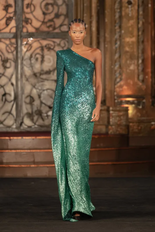 CRYSTAL EMBELLISHED LONG SLEEVE COLUMN GOWN sold by Naeem Khan