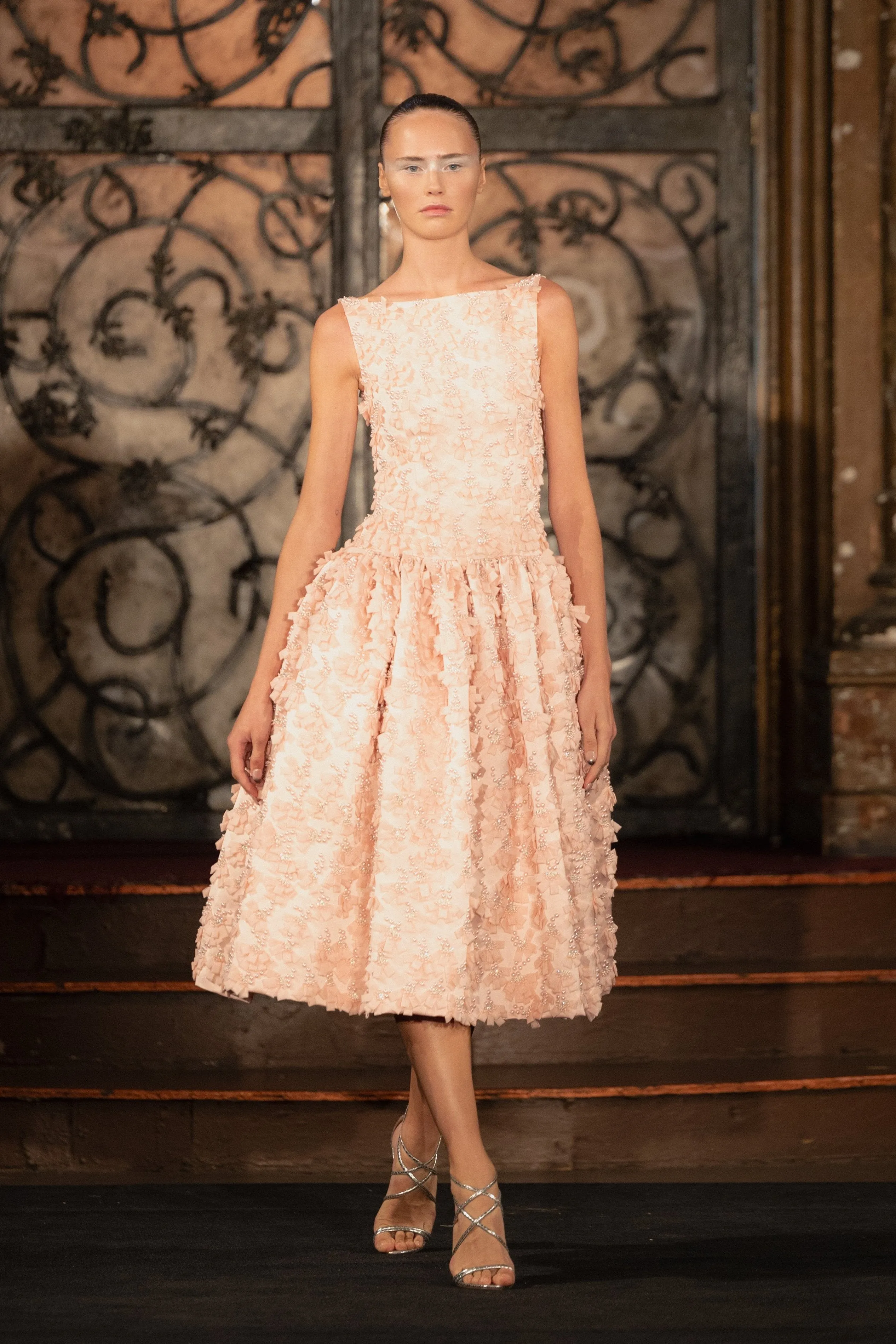 RAFFIA CAP SLEEVE TEA-LENGTH DRESS sold by Naeem Khan