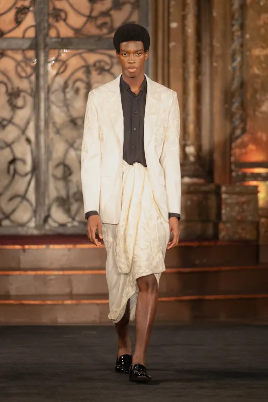 STRETCH SEQUIN LONG SLEEVE DRESS WITH FLORAL APPLIQUE sold by Naeem Khan