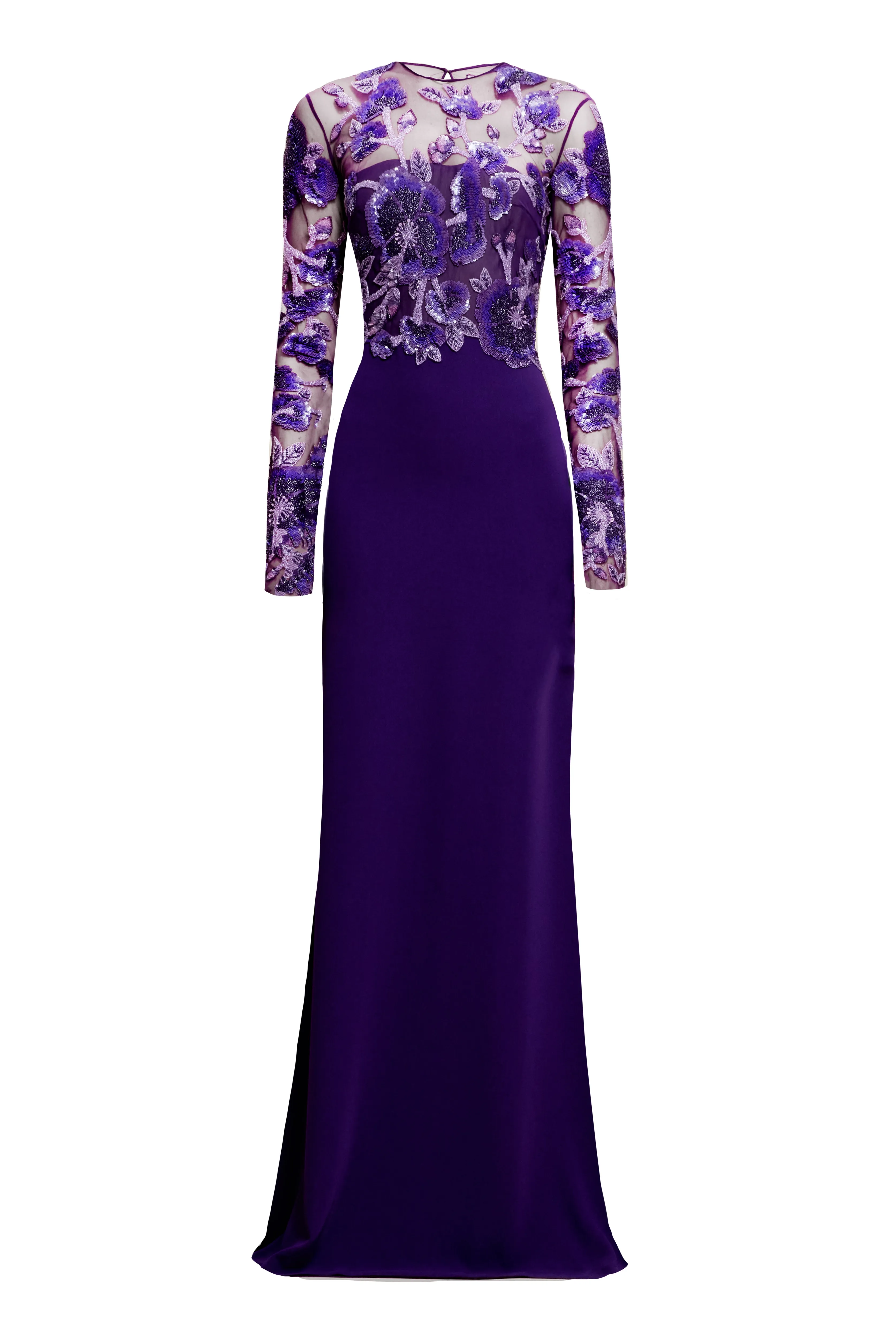 BEADED BODICE JEWEL NECK LONG SLEEVE FIT-AND-FLARE GOWN sold by Naeem Khan product image thumbnail 2