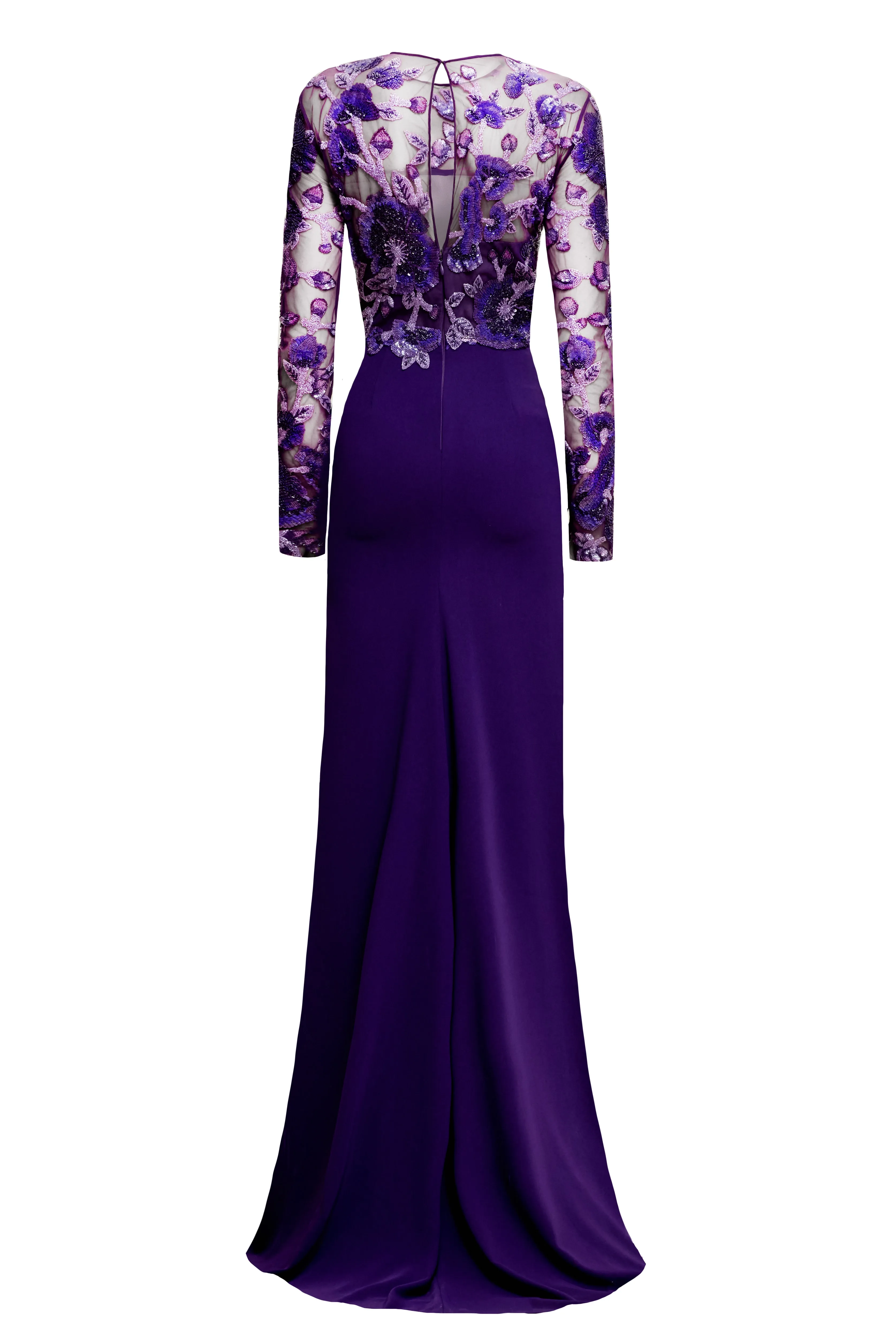 BEADED BODICE JEWEL NECK LONG SLEEVE FIT-AND-FLARE GOWN sold by Naeem Khan product image thumbnail 3