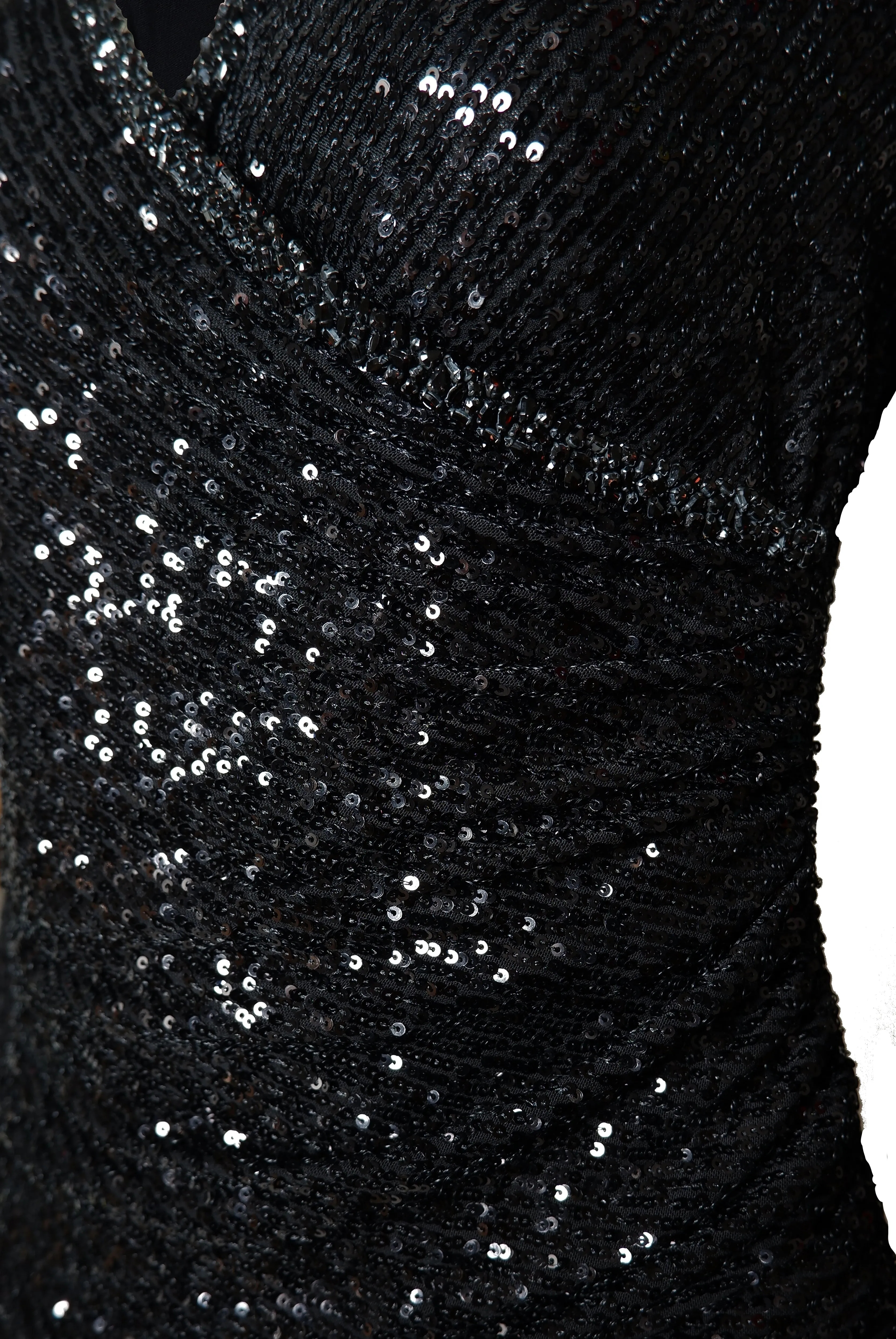 STRETCH SEQUIN V-NECK RUCHED DRESS WITH LONG SLEEVES sold by Naeem Khan product image thumbnail 4