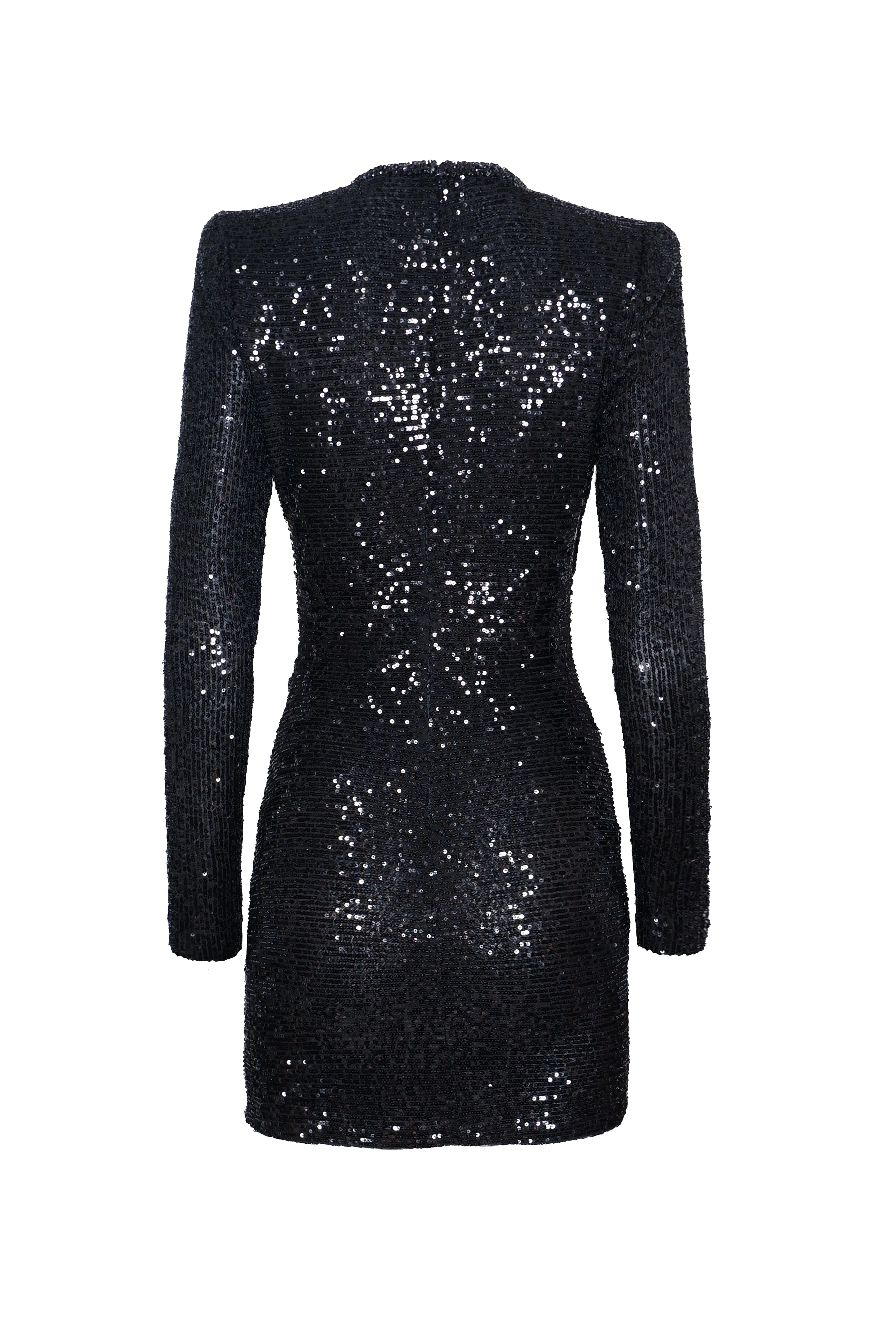 STRETCH SEQUIN V-NECK RUCHED DRESS WITH LONG SLEEVES sold by Naeem Khan product image thumbnail 3