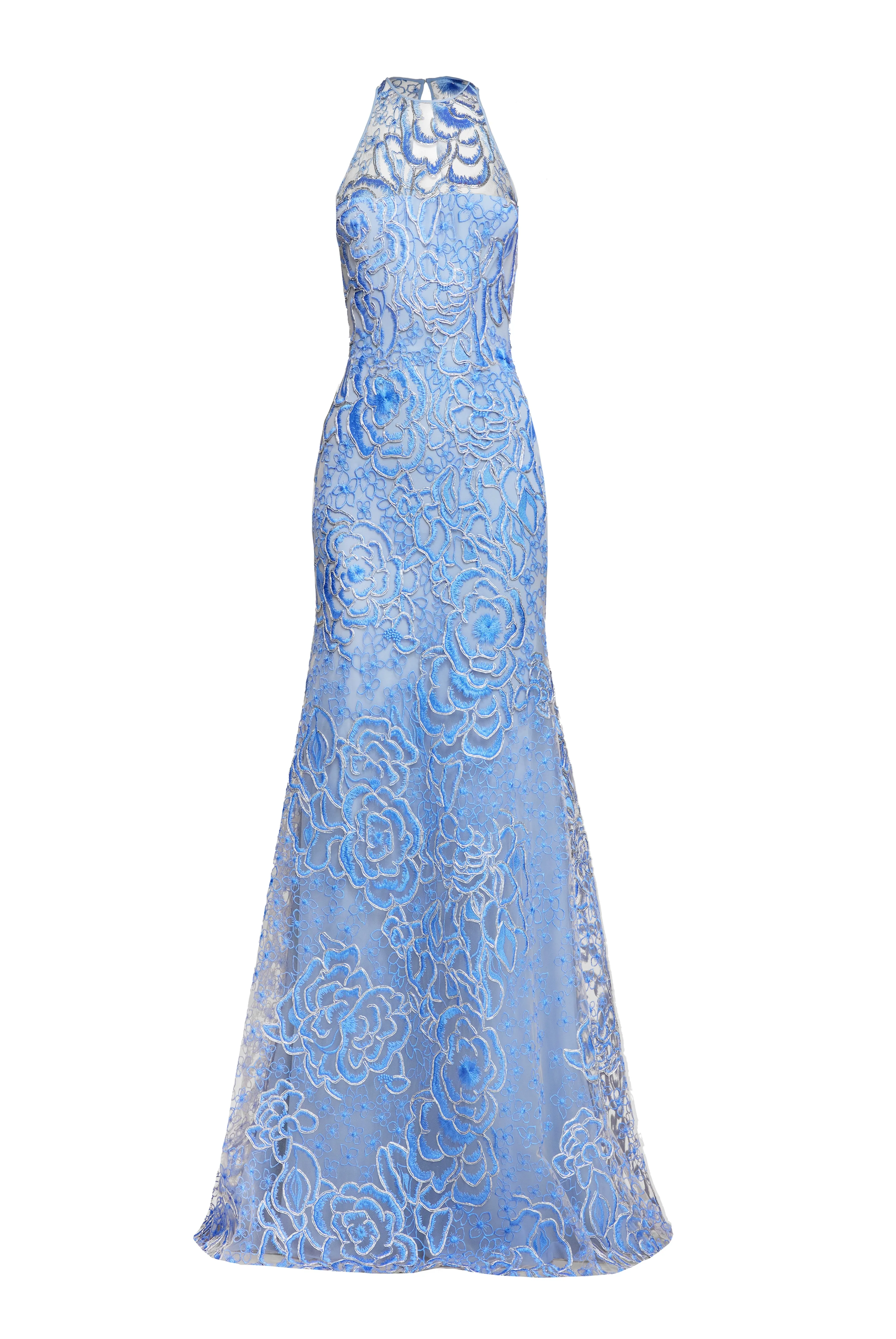 FLORAL RAFFIA HALTER FIT-AND-FLARE GOWN sold by Naeem Khan product image thumbnail 2