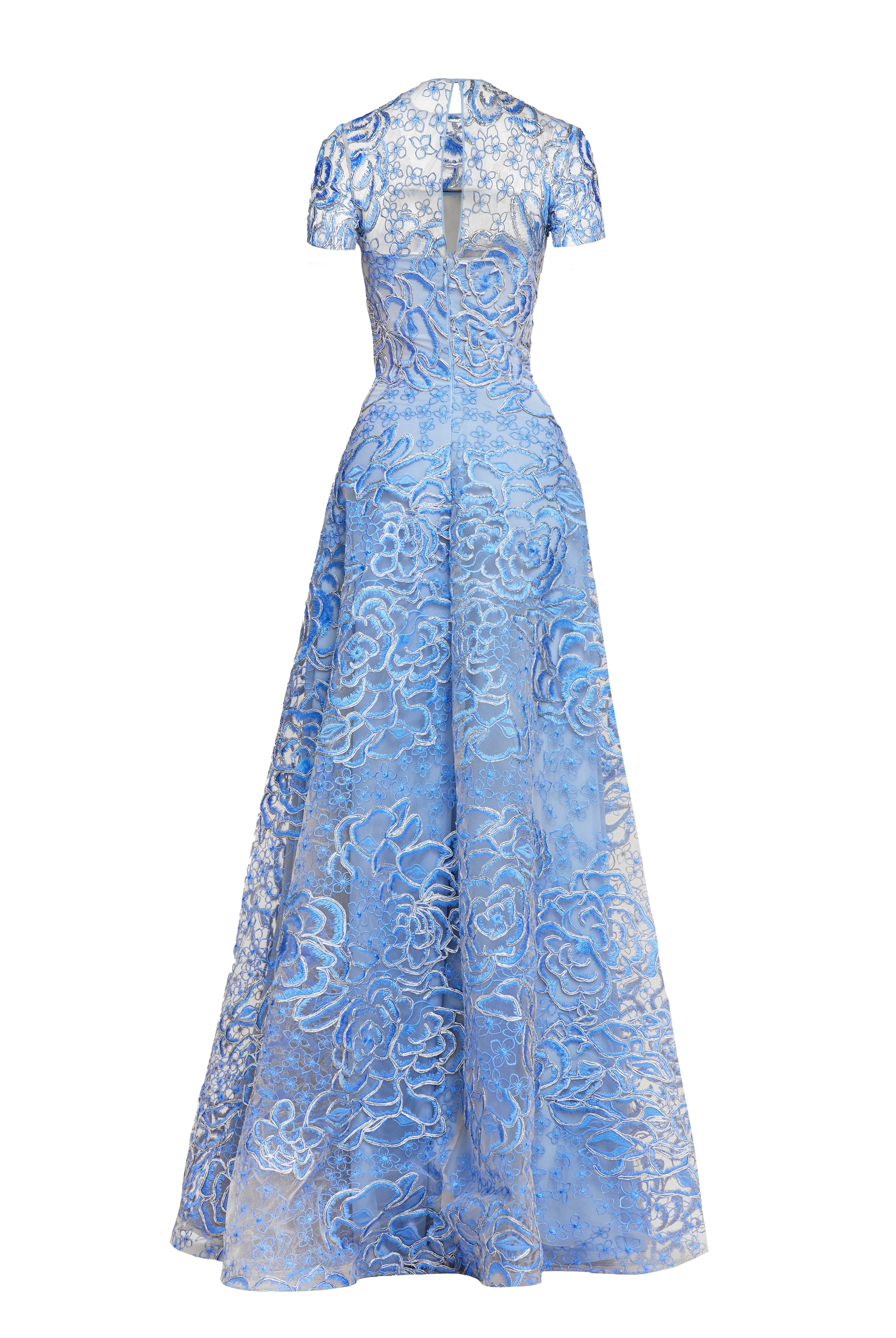 FLORAL RAFFIA JEWEL NECK FULL SKIRT GOWN WITH CAP SLEEVES sold by Naeem Khan product image thumbnail 3