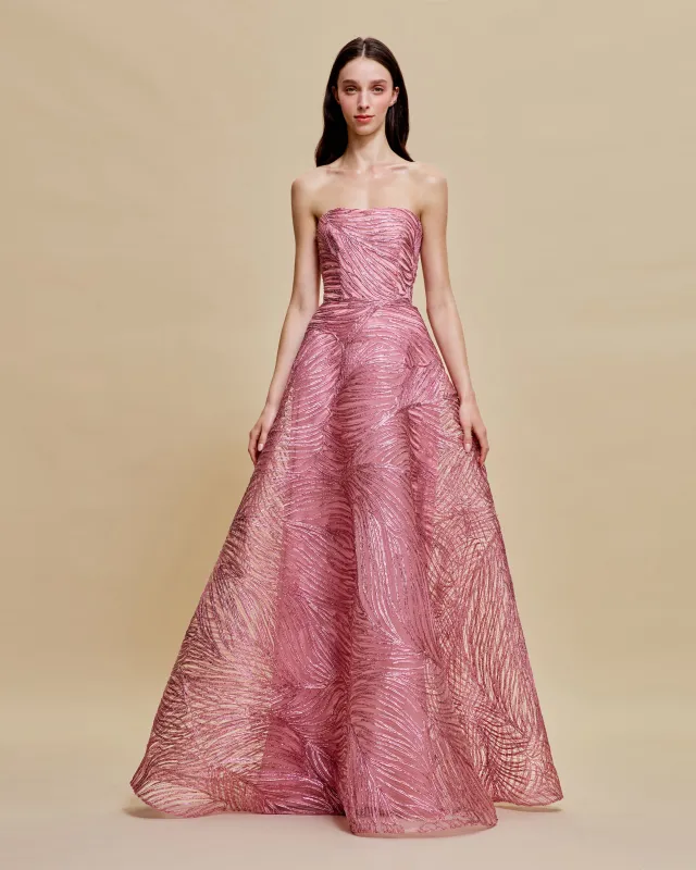 METALLIC RAFFIA STRAPLESS FULL SKIRT GOWN sold by Naeem Khan
