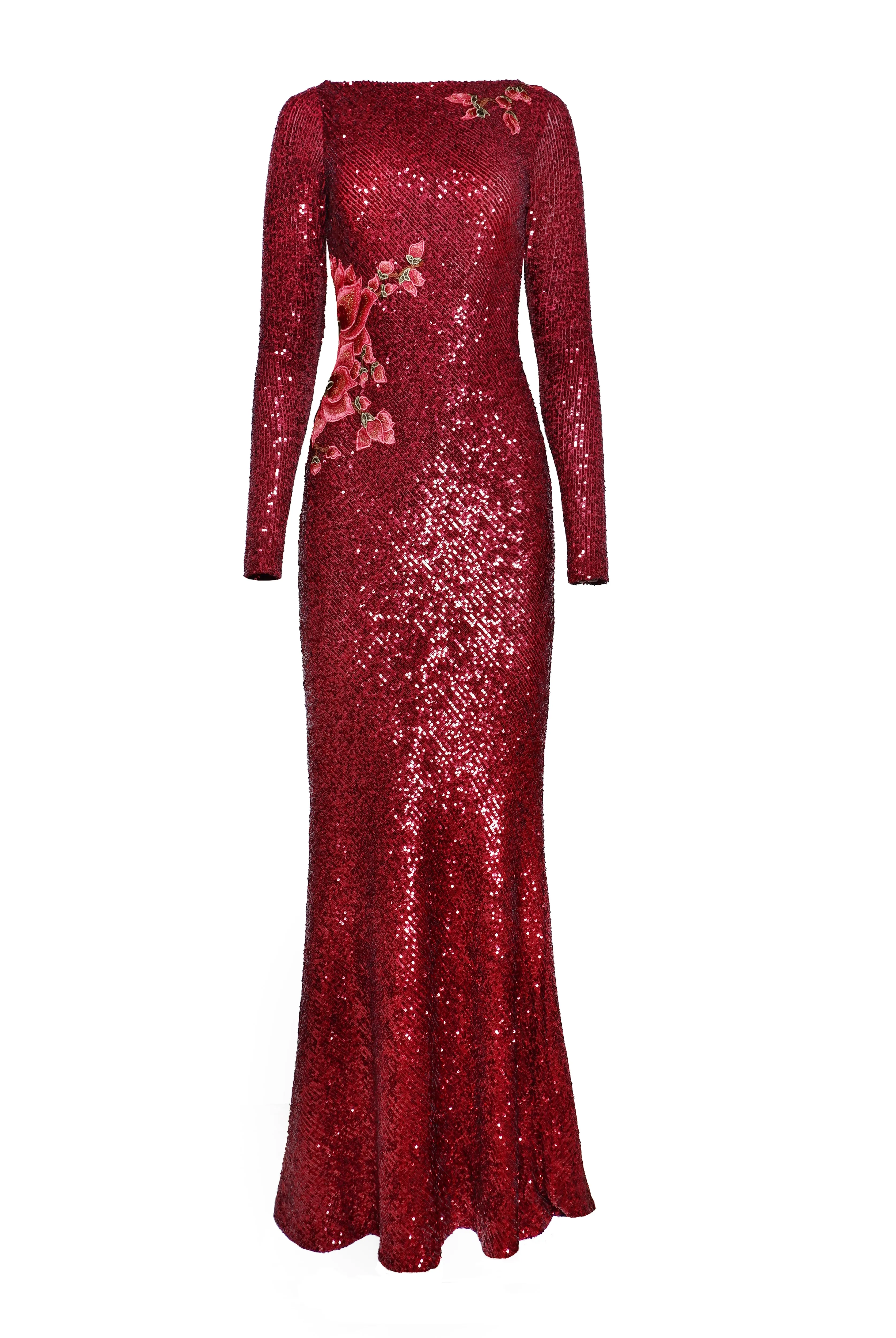 STRETCH SEQUIN BOAT NECK FIT-AND-FLARE GOWN WITH LONG SLEEVES sold by Naeem Khan product image thumbnail 2