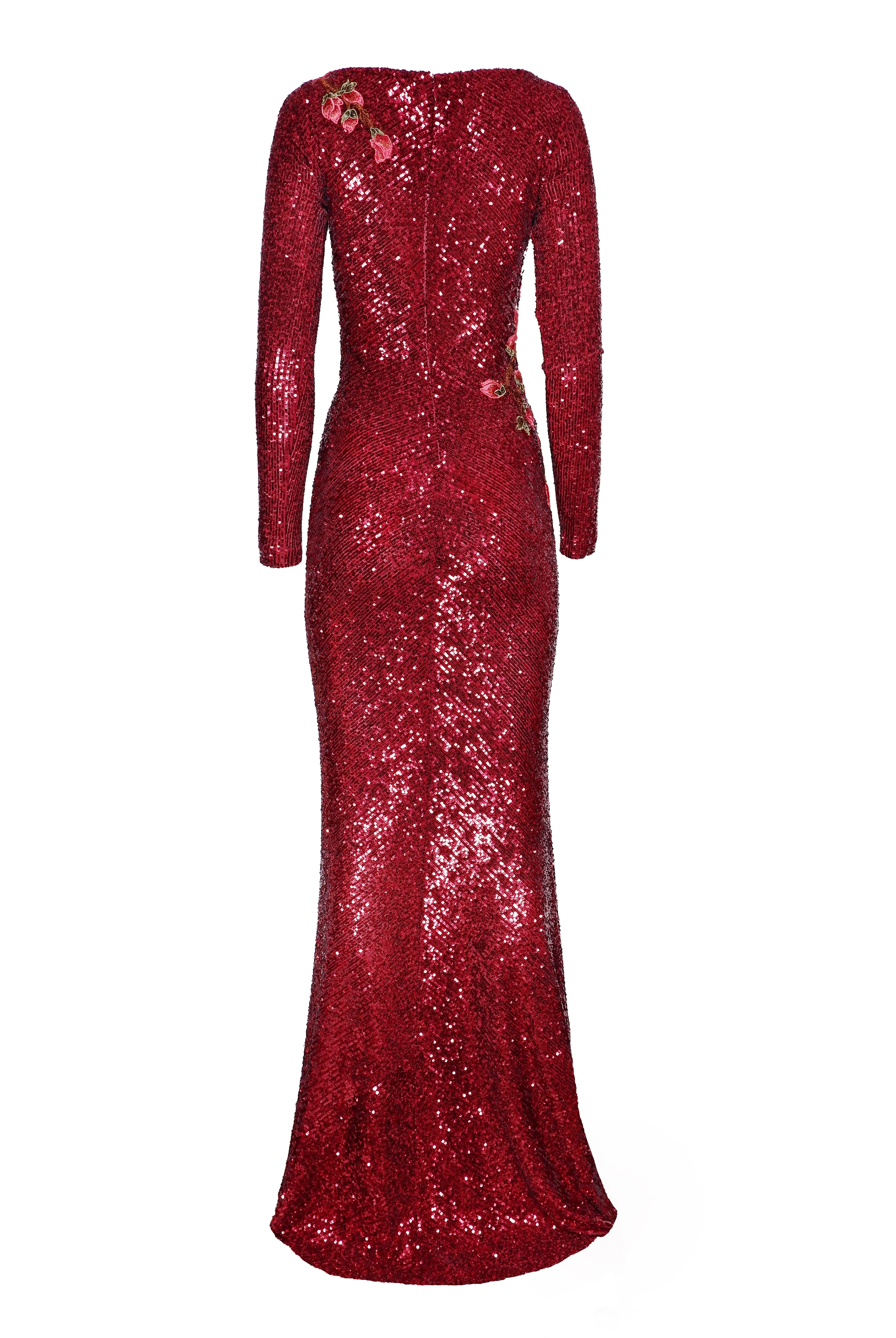 STRETCH SEQUIN BOAT NECK FIT-AND-FLARE GOWN WITH LONG SLEEVES sold by Naeem Khan product image thumbnail 3