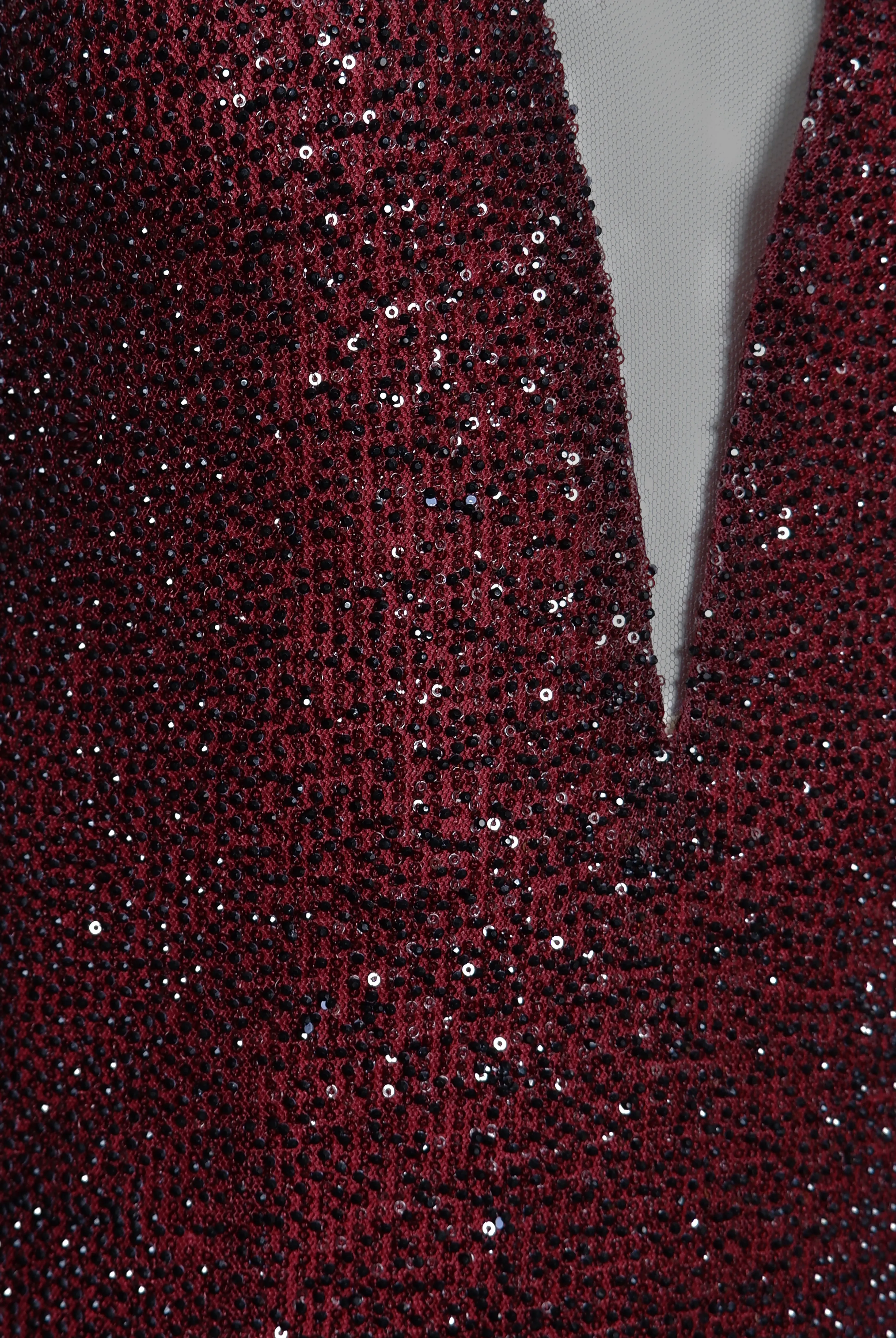 V-NECK ILLUSION NECKLINE LONG SLEEVE DRESS sold by Naeem Khan product image thumbnail 4