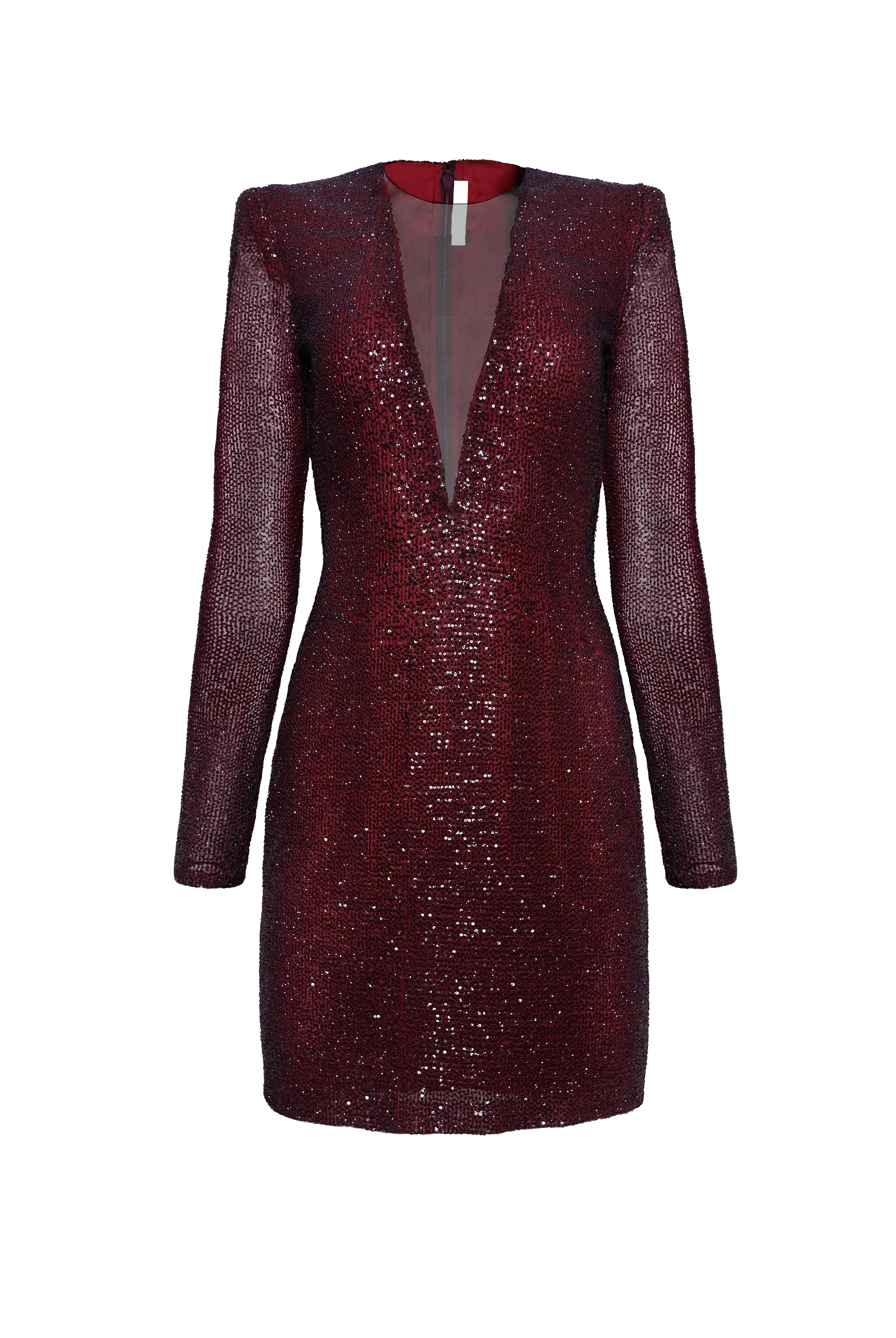 V-NECK ILLUSION NECKLINE LONG SLEEVE DRESS sold by Naeem Khan product image thumbnail 2