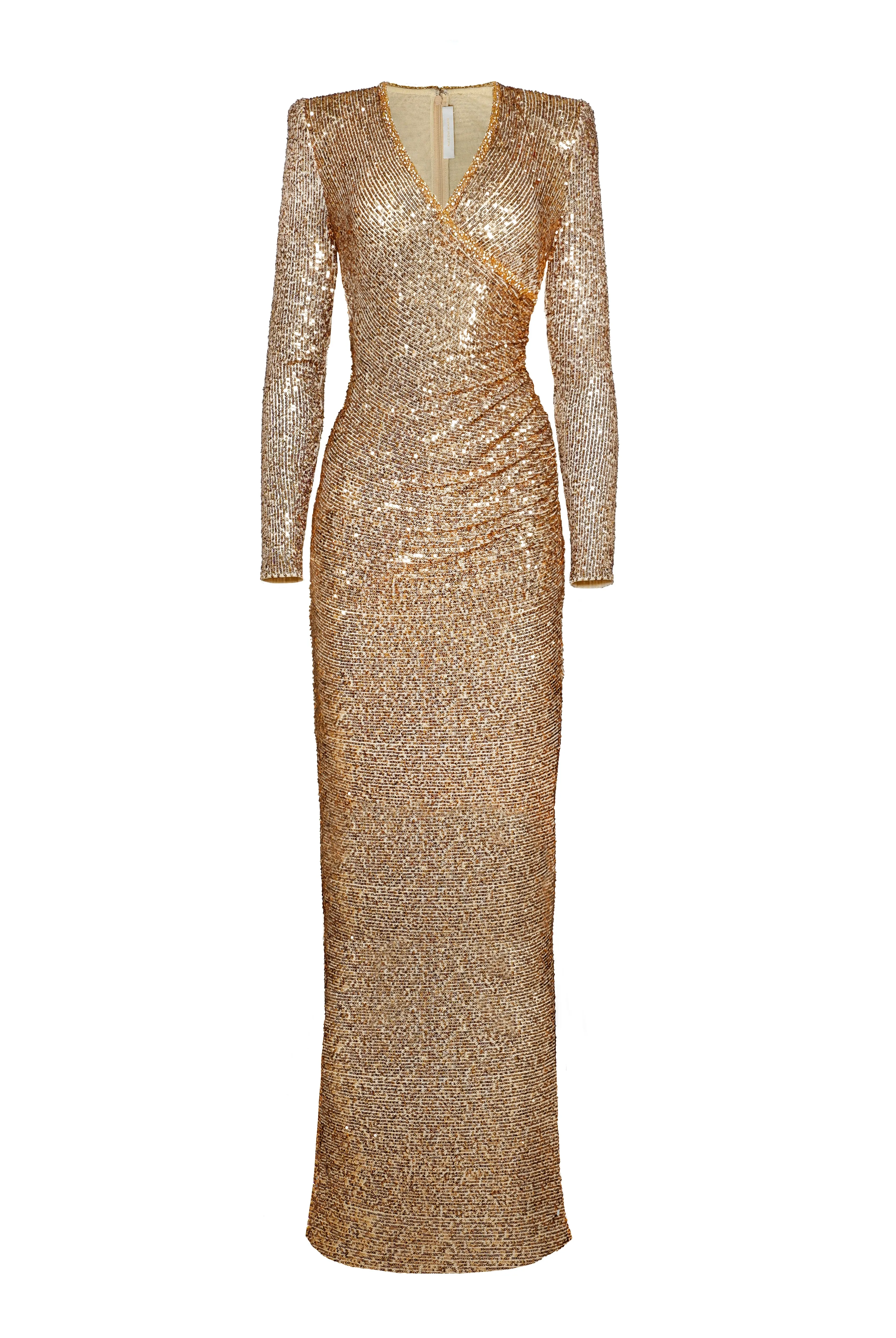 STRETCH SEQUIN V-NECK RUCHED FIT-AND-FLARE GOWN WITH CAP SLEEVES sold by Naeem Khan product image thumbnail 2
