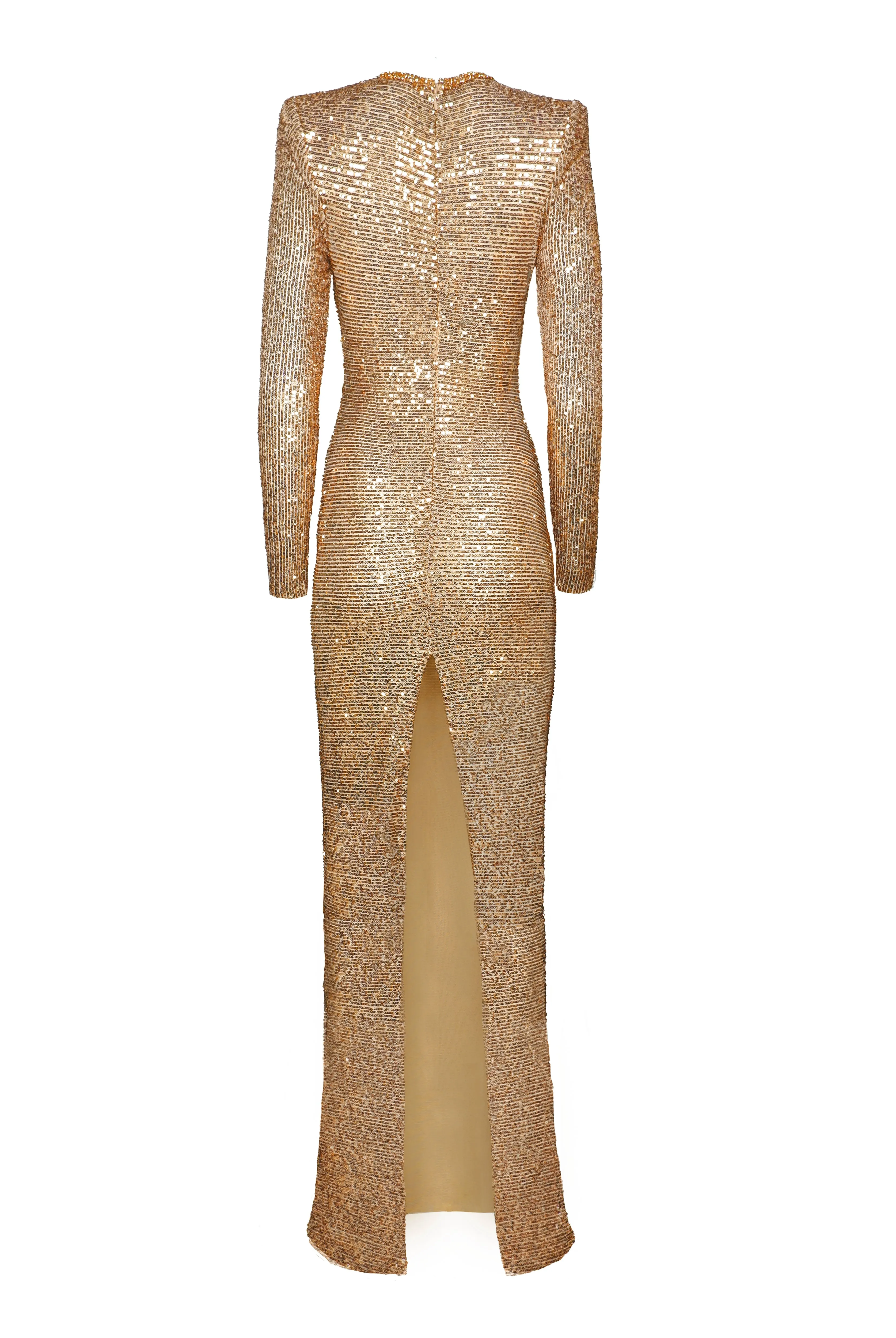 STRETCH SEQUIN V-NECK RUCHED FIT-AND-FLARE GOWN WITH CAP SLEEVES sold by Naeem Khan product image thumbnail 3