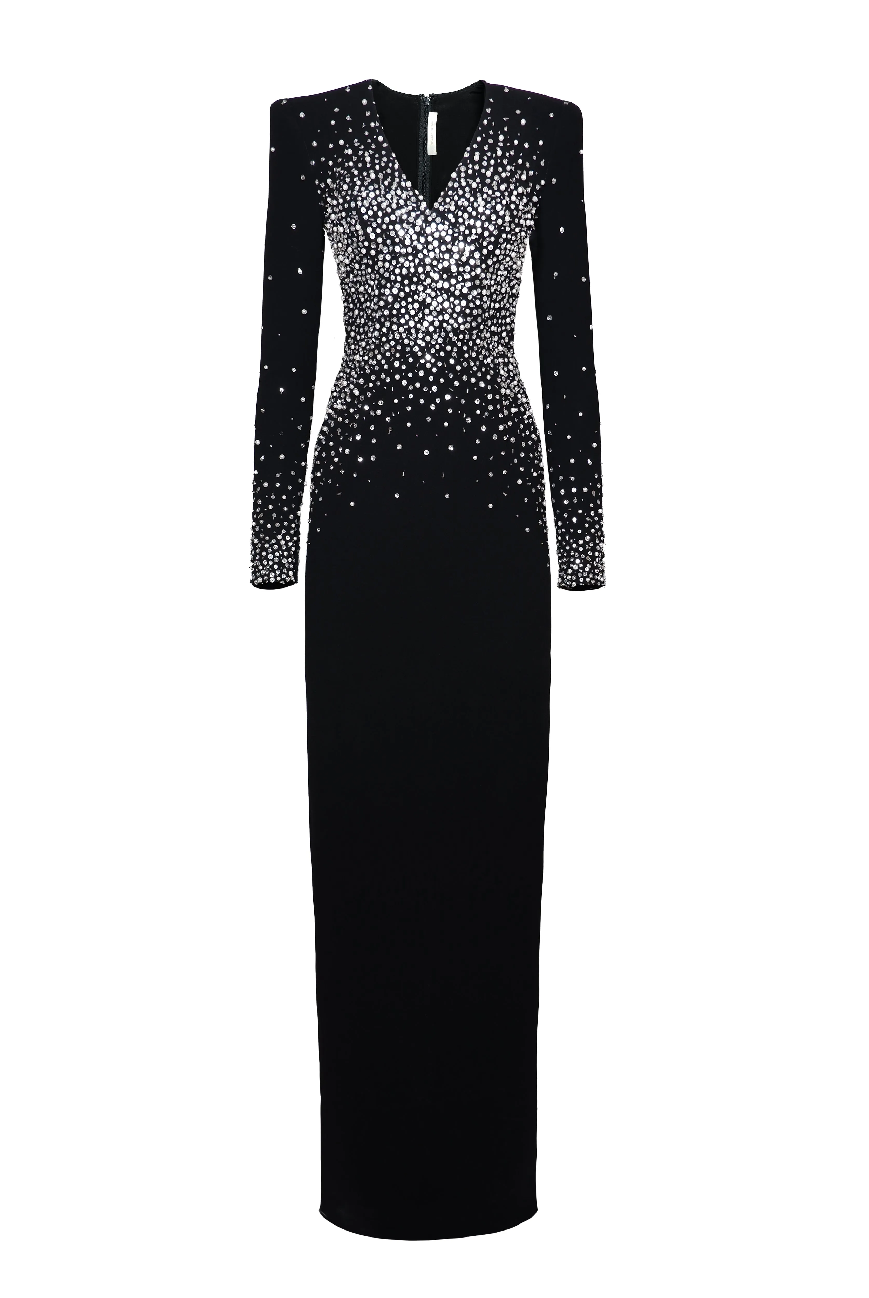 PEARL EMBELLISHED V-NECK LONG SLEEVE COLUMN GOWN sold by Naeem Khan product image thumbnail 2