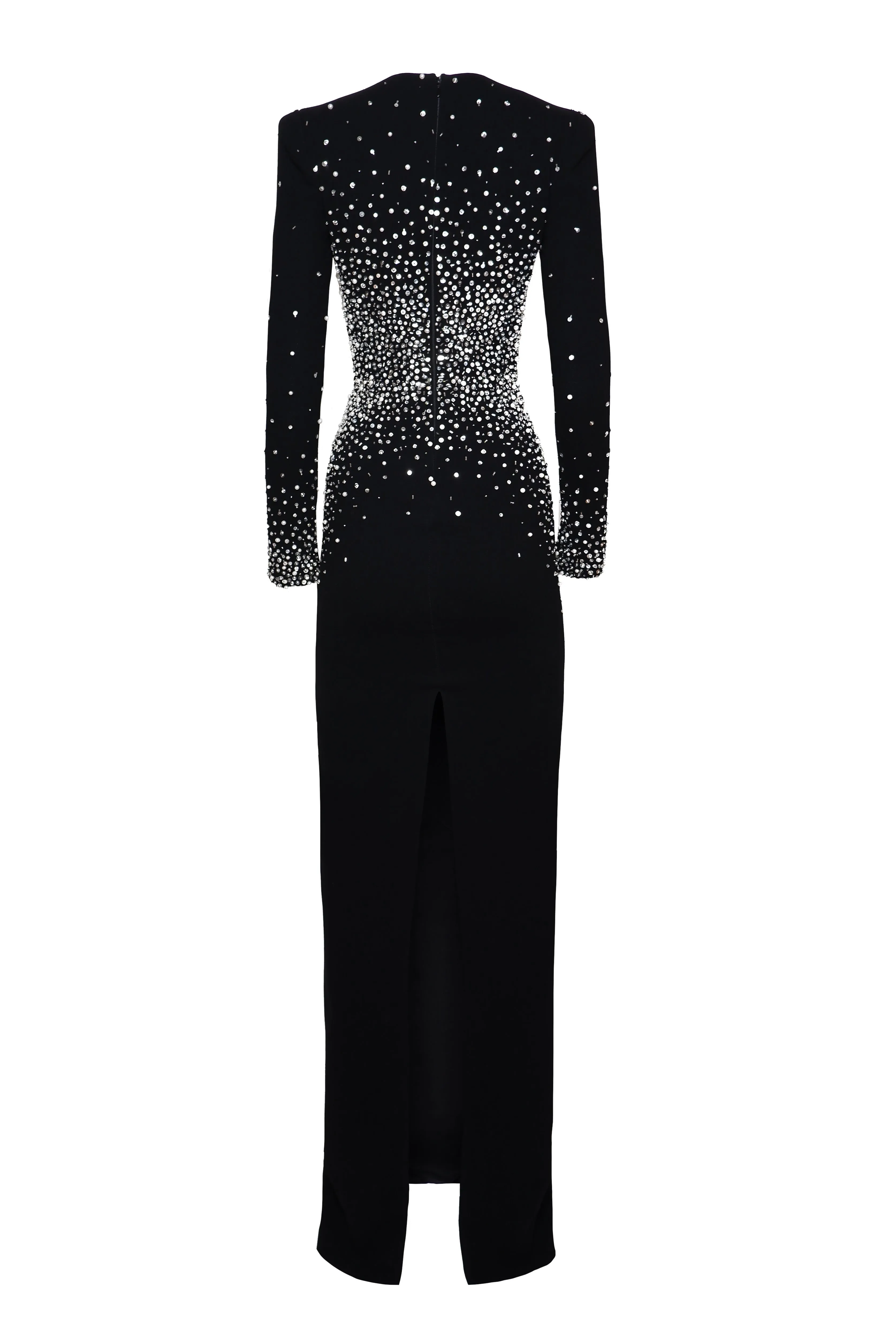 PEARL EMBELLISHED V-NECK LONG SLEEVE COLUMN GOWN sold by Naeem Khan product image thumbnail 3