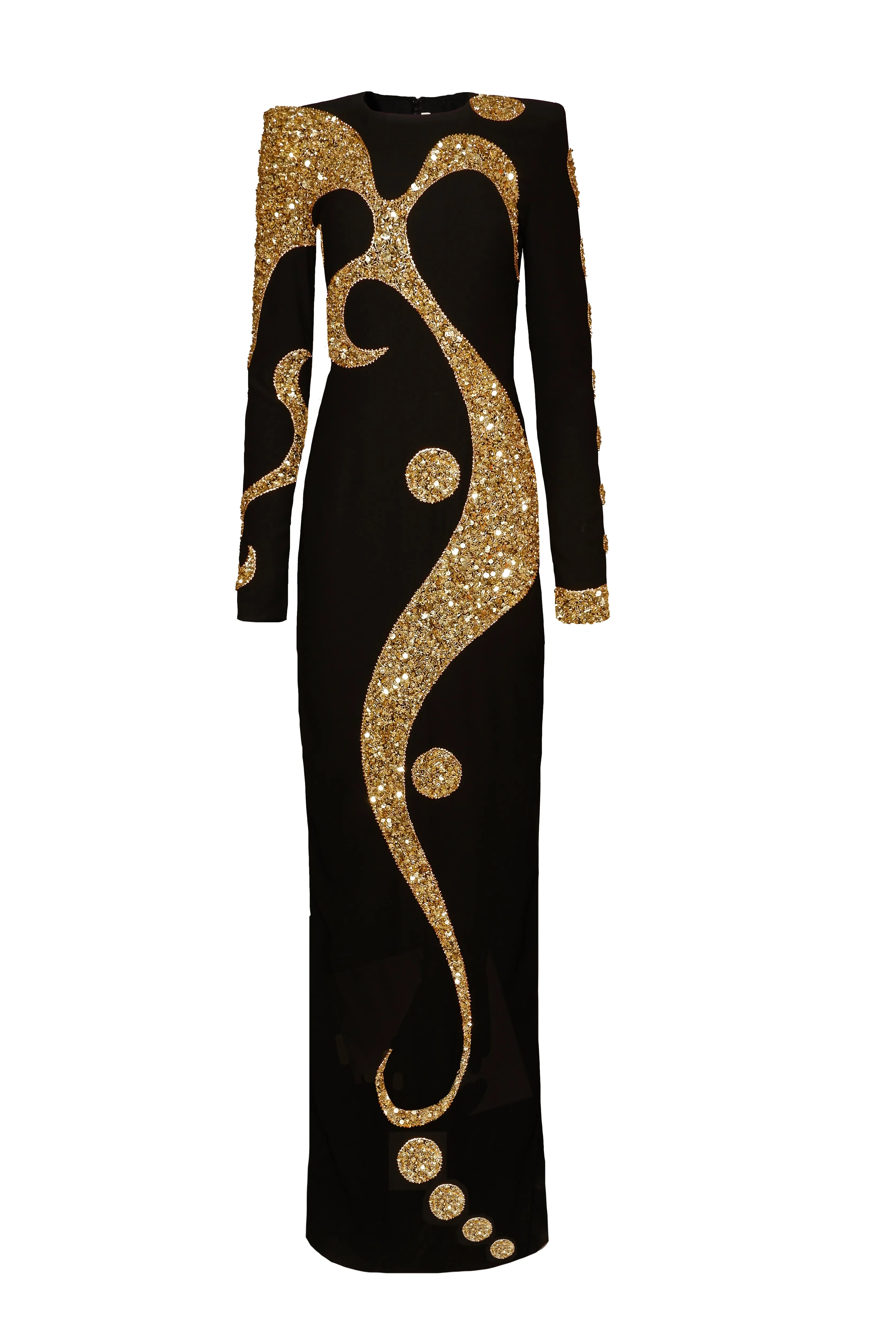 BEADED JEWEL NECK COLUMN GOWN WITH LONG SLEEVES sold by Naeem Khan product image thumbnail 2