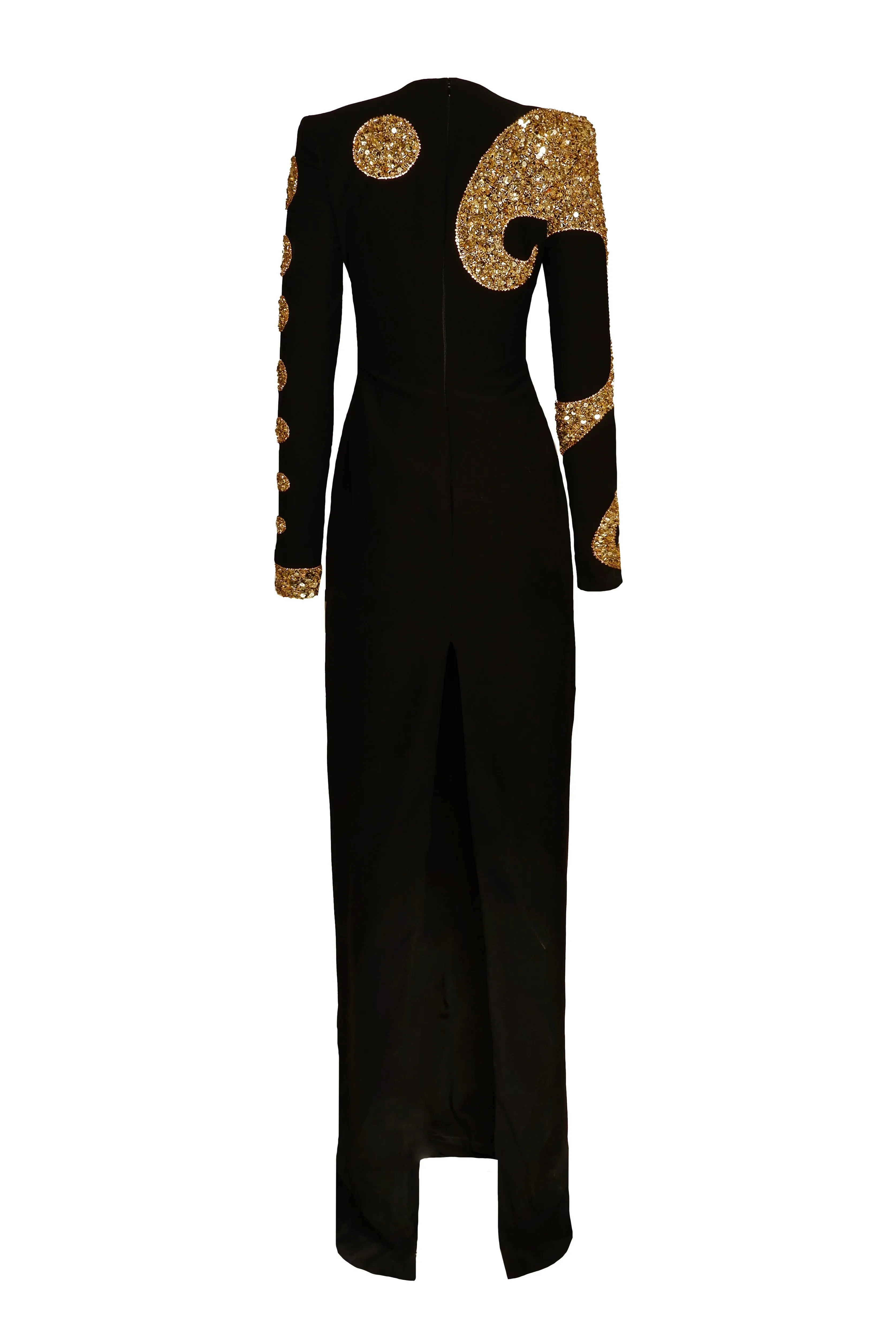 BEADED JEWEL NECK COLUMN GOWN WITH LONG SLEEVES sold by Naeem Khan product image thumbnail 3