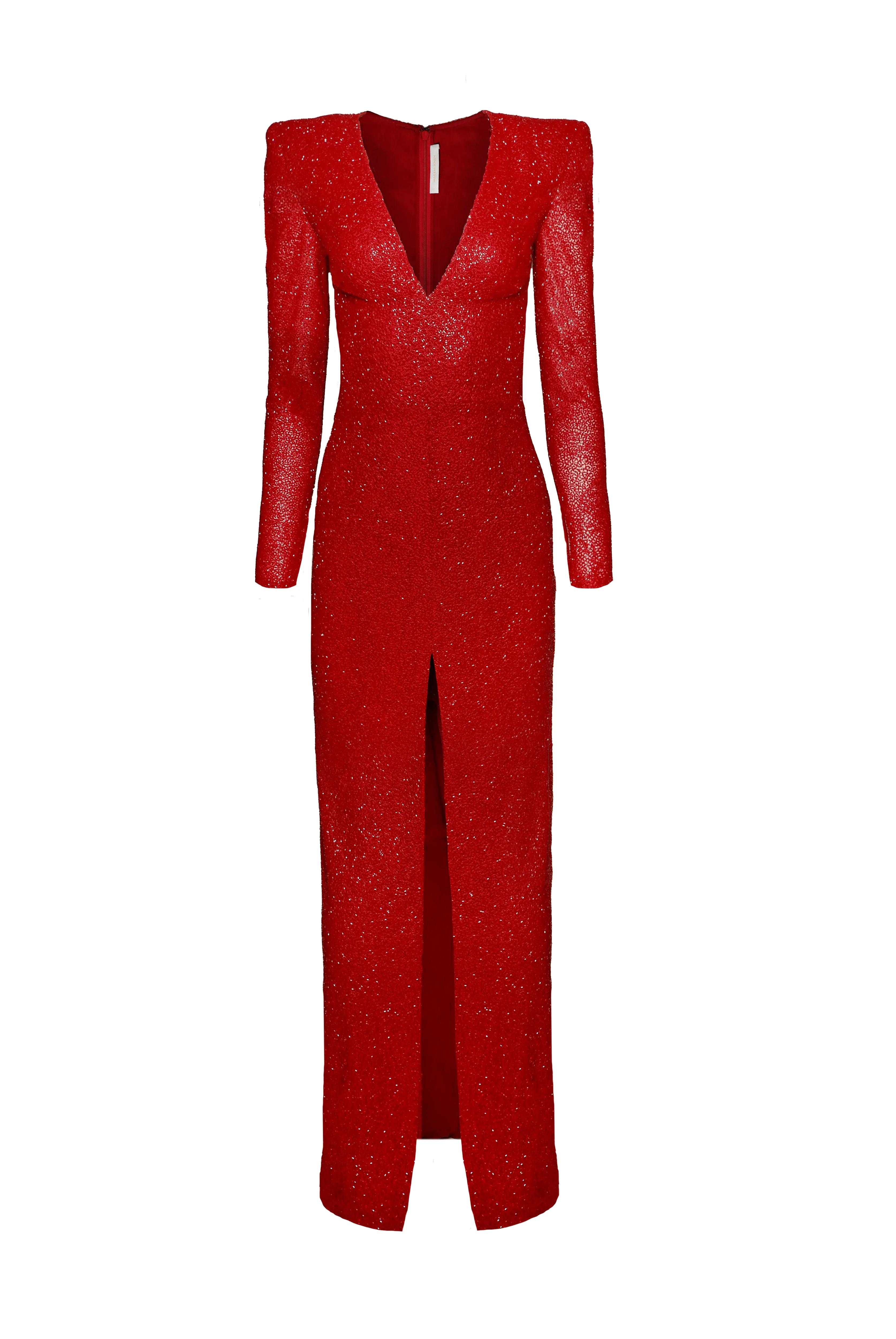 BEADED V-NECK EMPIRE WAIST GOWN WITH LONG SLEEVES AND CENTER SLIT sold by Naeem Khan product image thumbnail 2