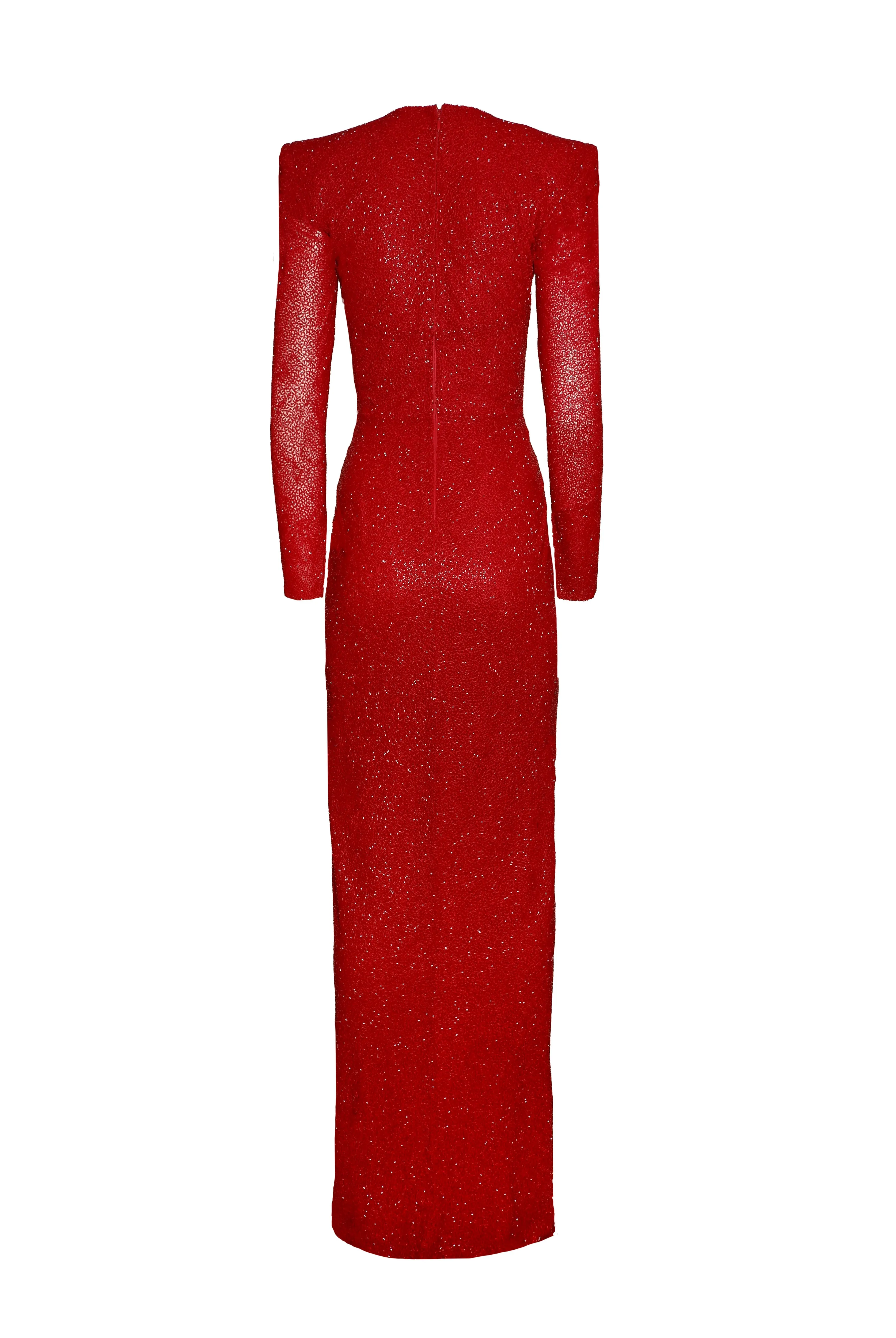 BEADED V-NECK EMPIRE WAIST GOWN WITH LONG SLEEVES AND CENTER SLIT sold by Naeem Khan product image thumbnail 3