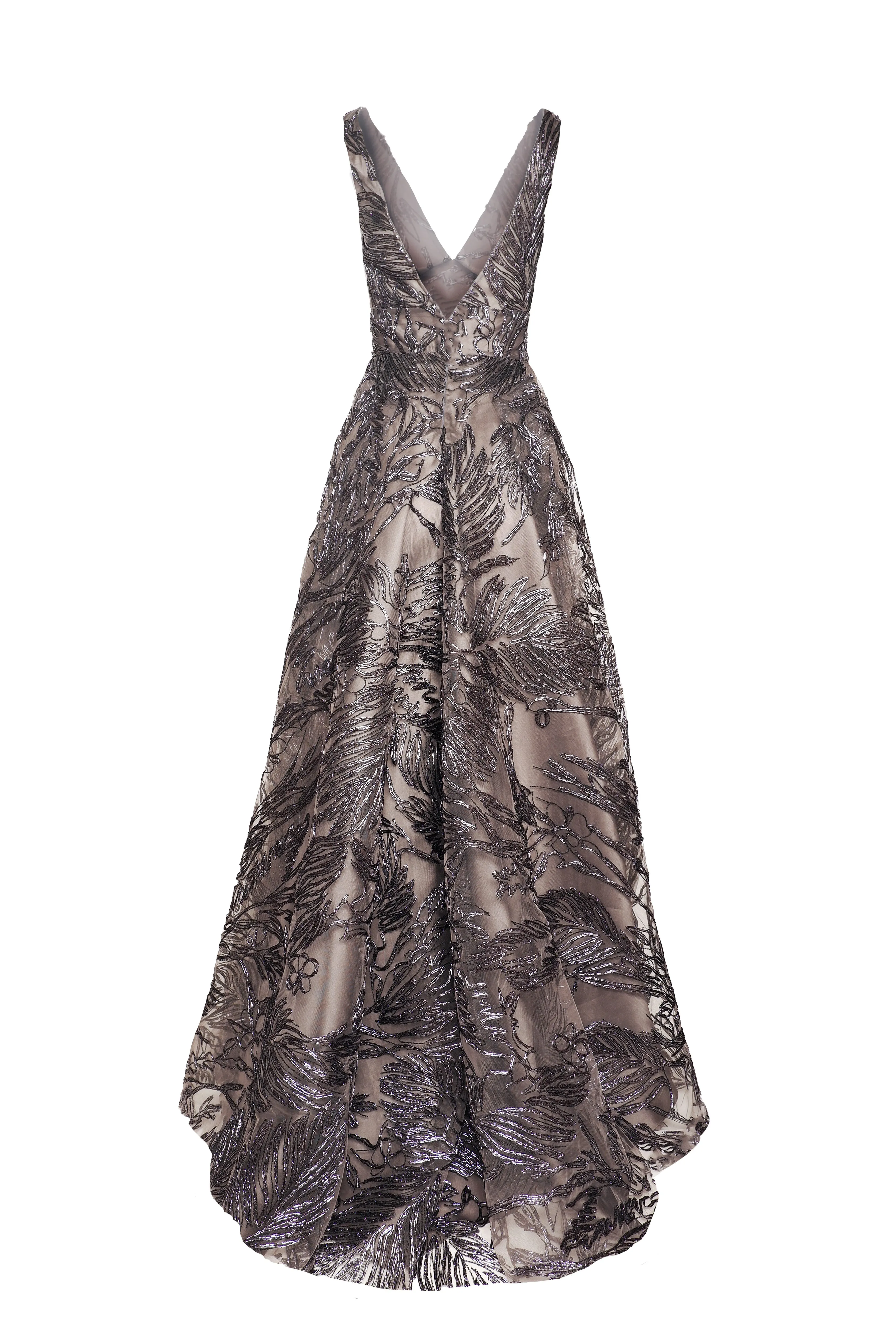 METALLIC RAFFIA V-NECK EMPIRE WAIST GOWN WITH TROMPE L'OEIL SKIRT sold by Naeem Khan product image thumbnail 3