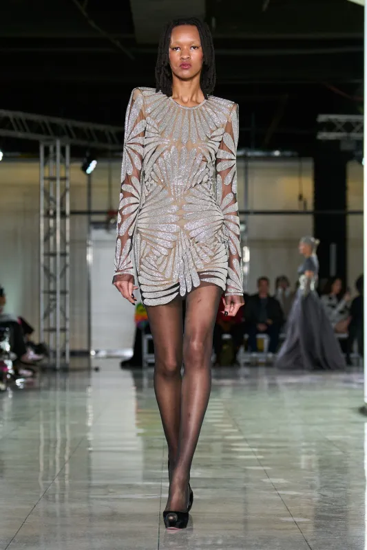 BEADED JEWEL NECK LONG SLEEVE DRESS sold by Naeem Khan